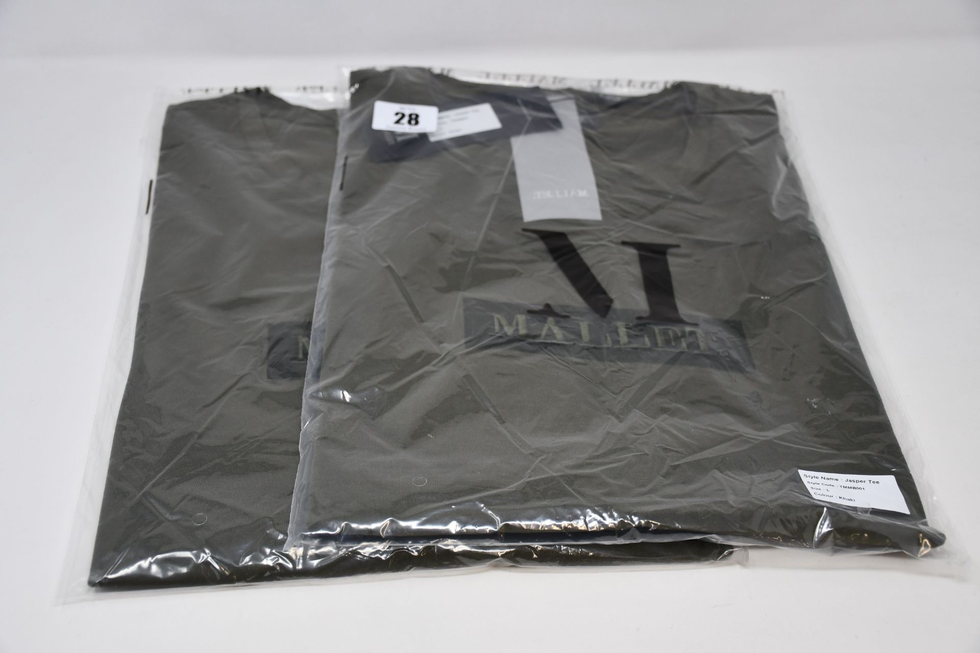 Four as new Mallet T-shirts in khaki (All L - RRP £45 each).
