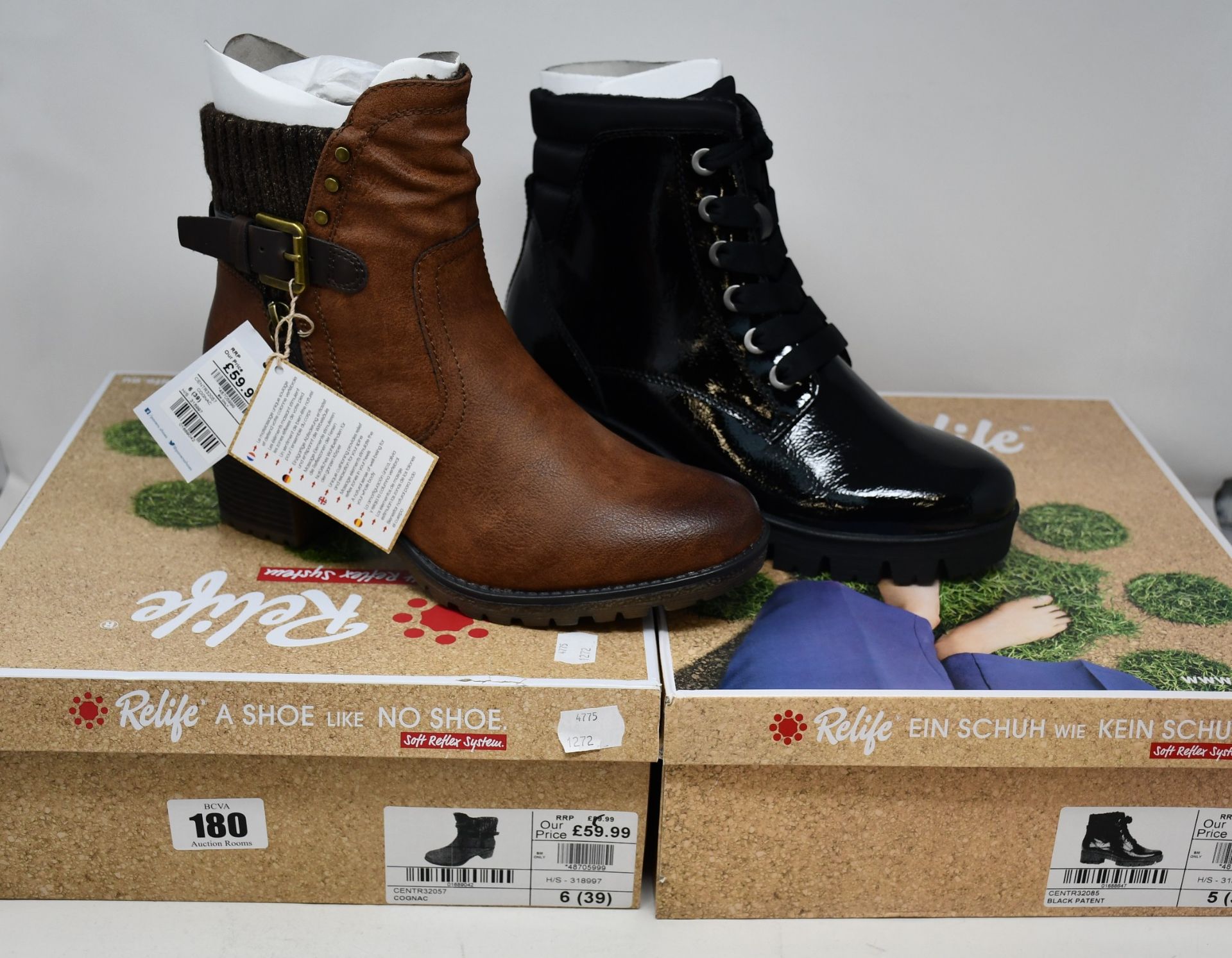 Two pairs of women's as new Relife boots; 32057 (Size 6 - RRP £60) and 32085 (Size 5 - RRP £50).