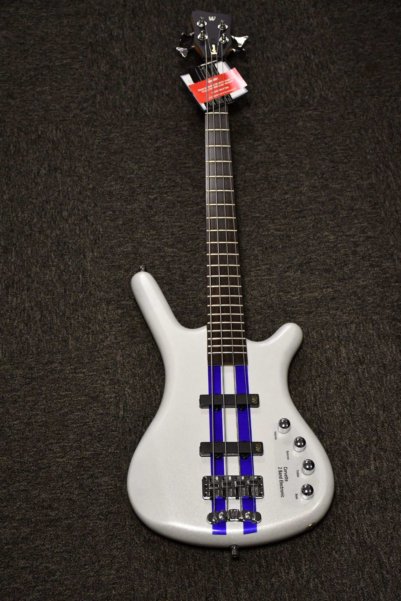 One boxed as new Warwick RockBass Corvette Basic 4-string electric bass guitar in silver.