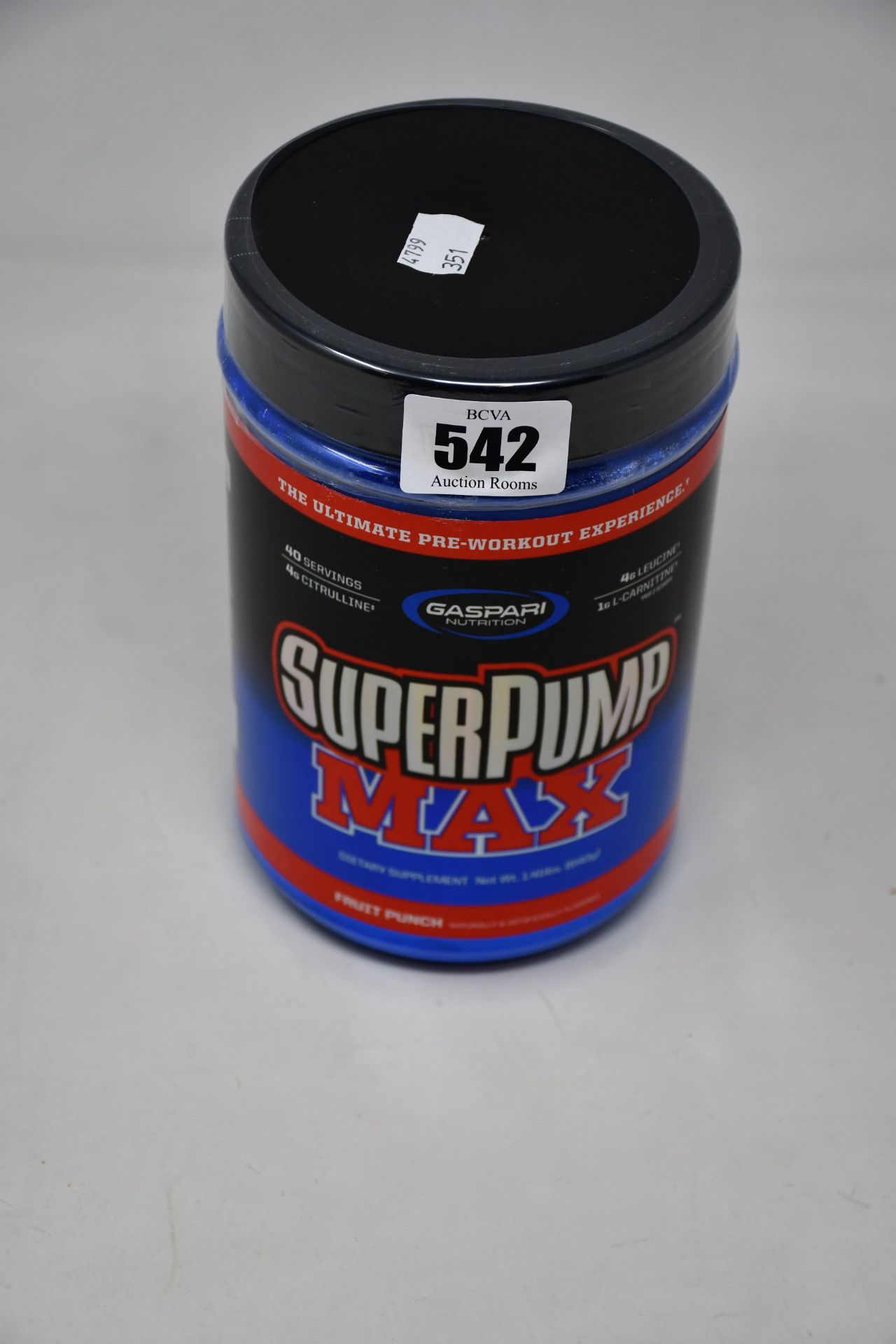 Twelve tubs of Gaspari SuperPump Max dietary supplements in fruit punch flavour (40 servings,