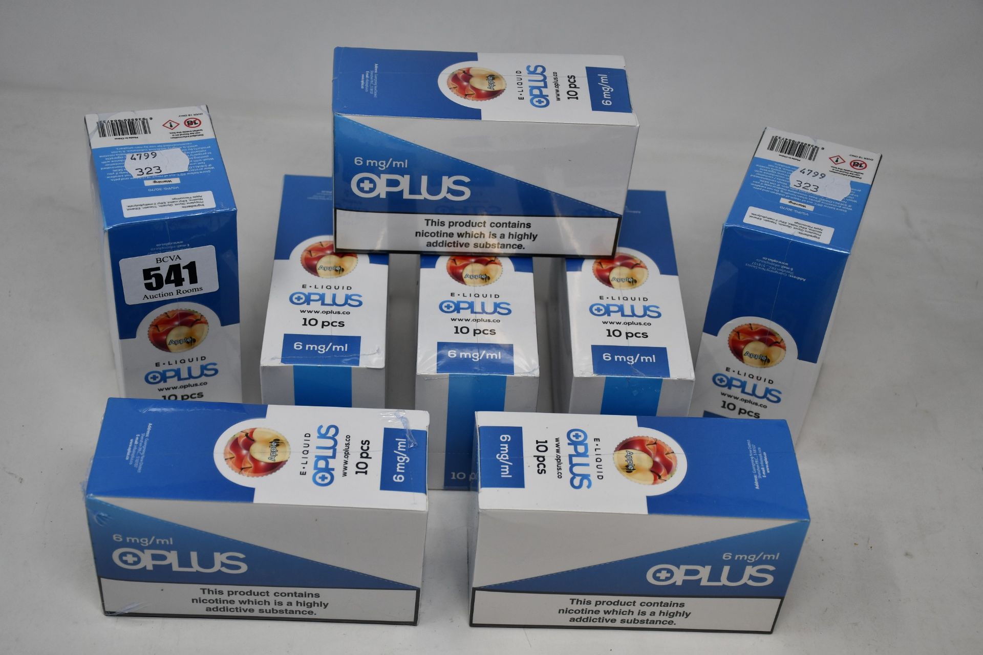 Eight boxes of ten (10ml) OPLus E-Liquid Apple 6mg/ml (Over 18s only).