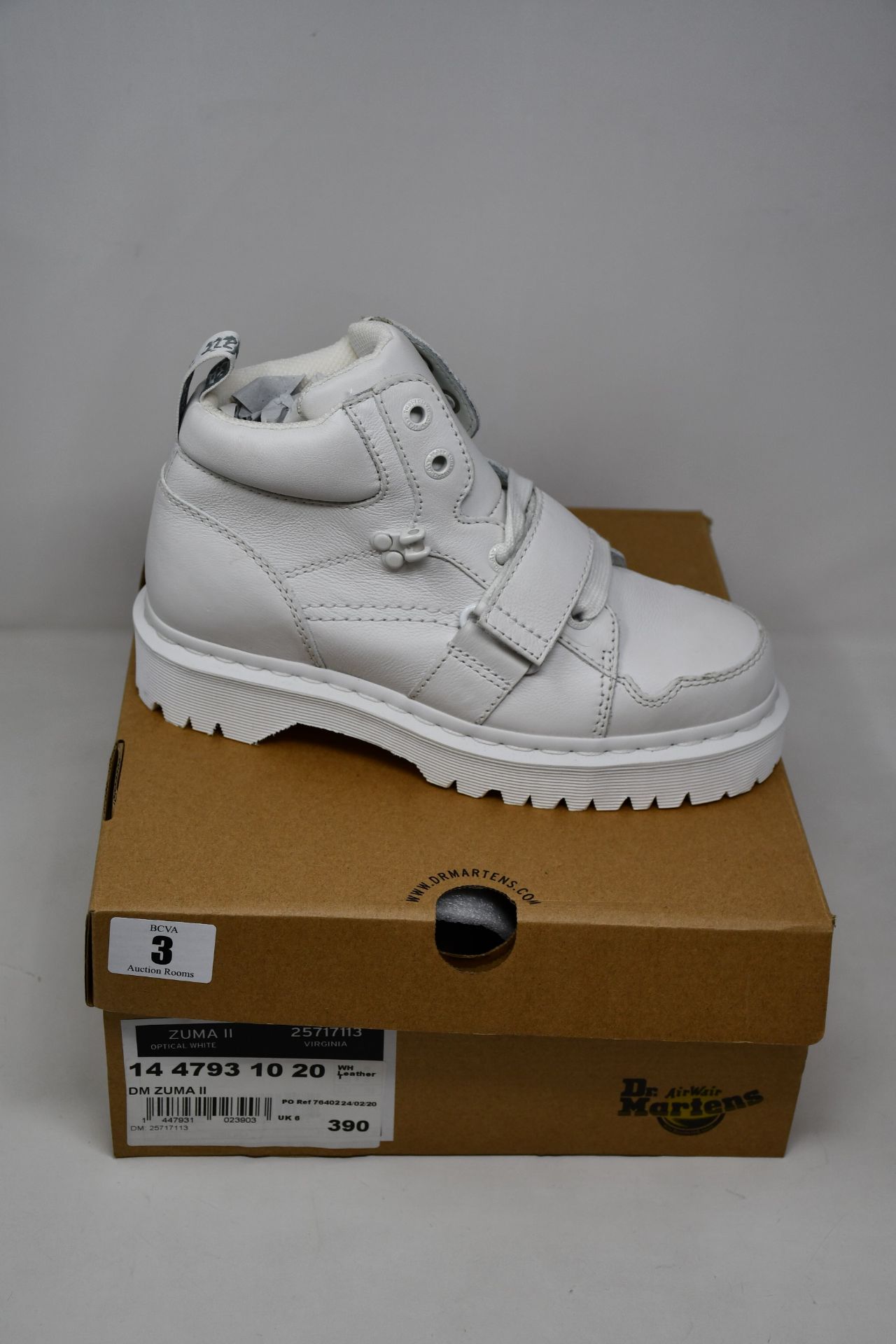 A boxed as new pair of Dr AirWair Martens Zuma 2 ankle boots in optical white (UK 6).