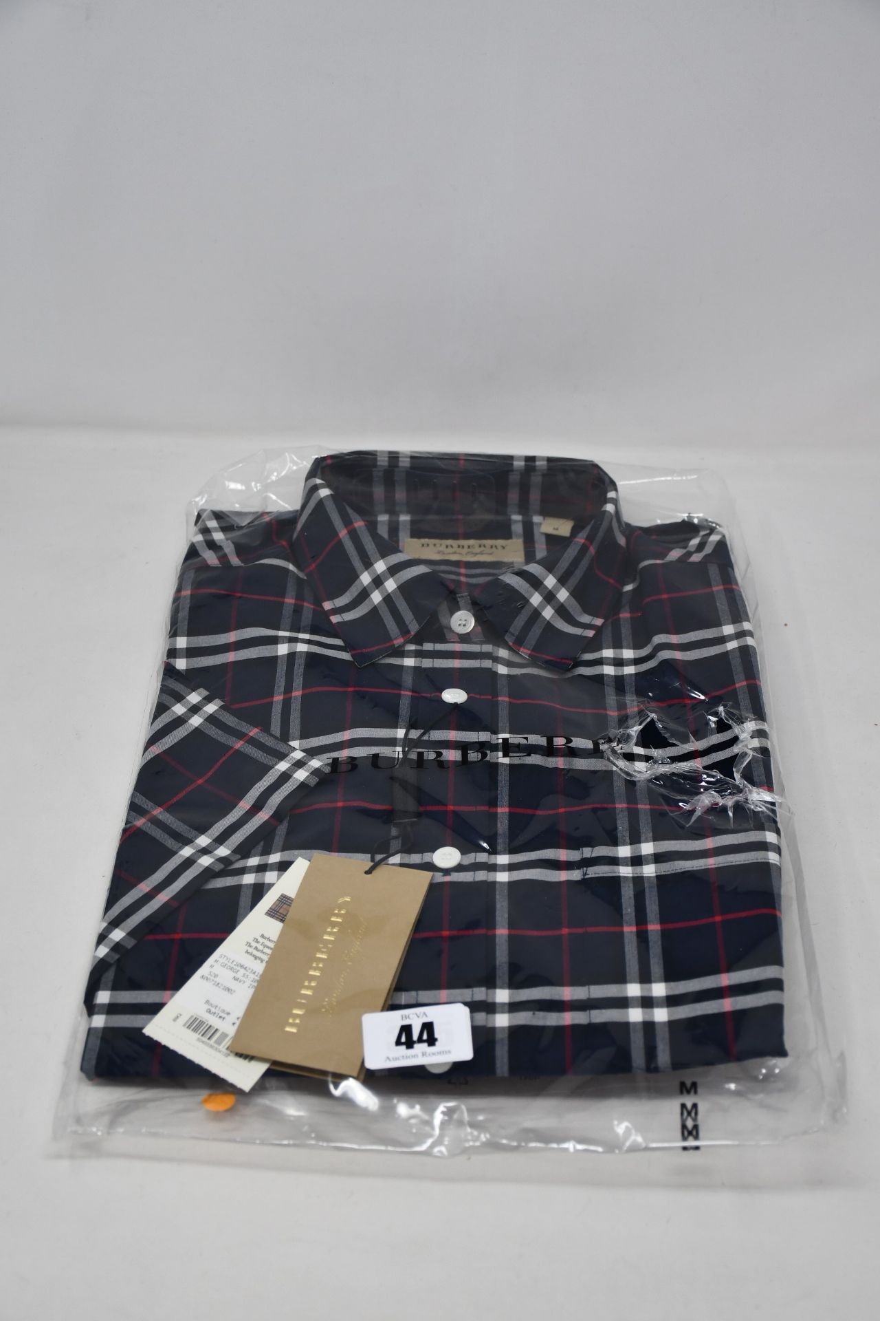 An as new Burberry George shirt in navy check (M, Security tag attached - RRP €182).