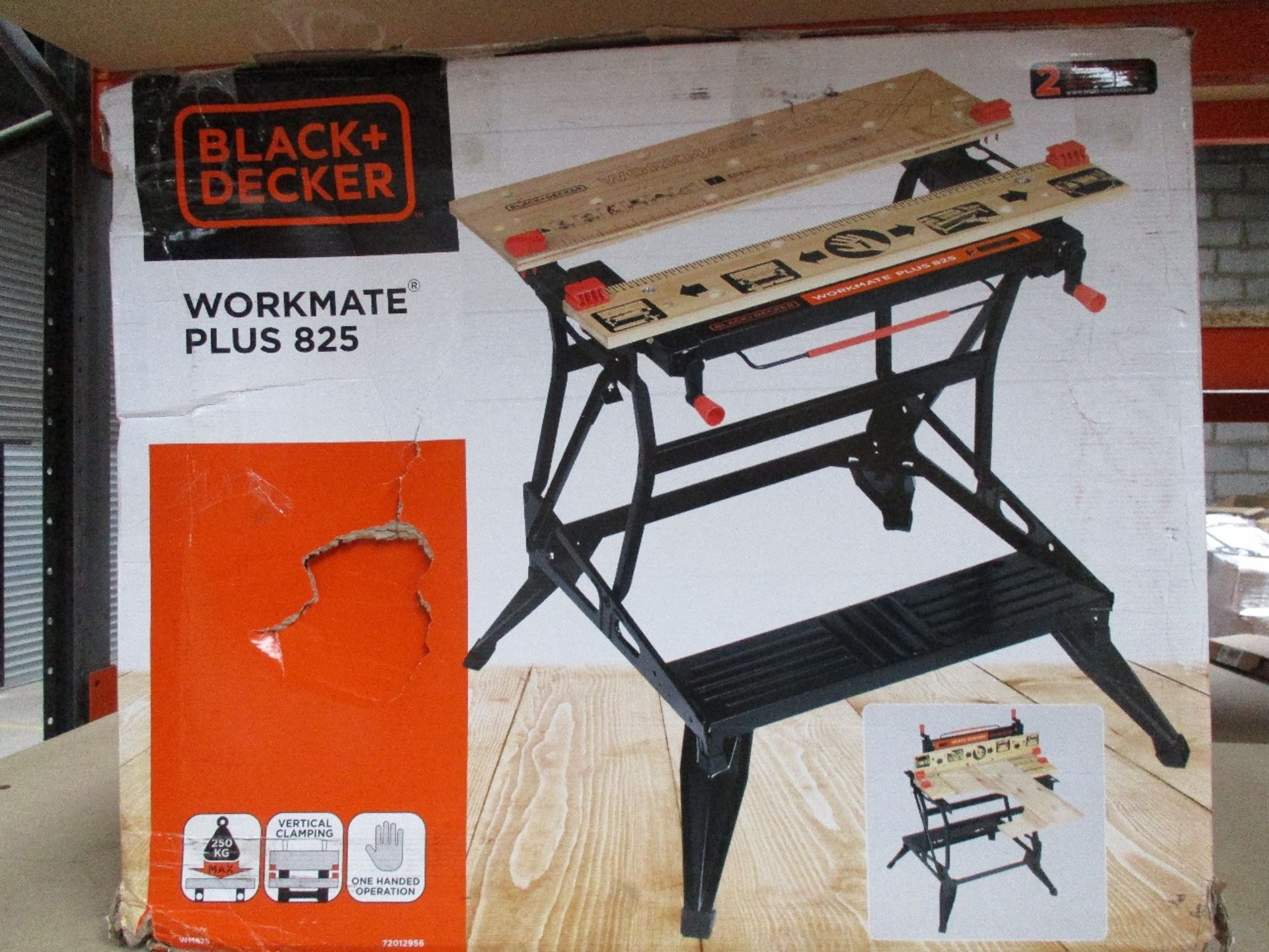 Two boxed Black and Decker Workmate 825 Plus.