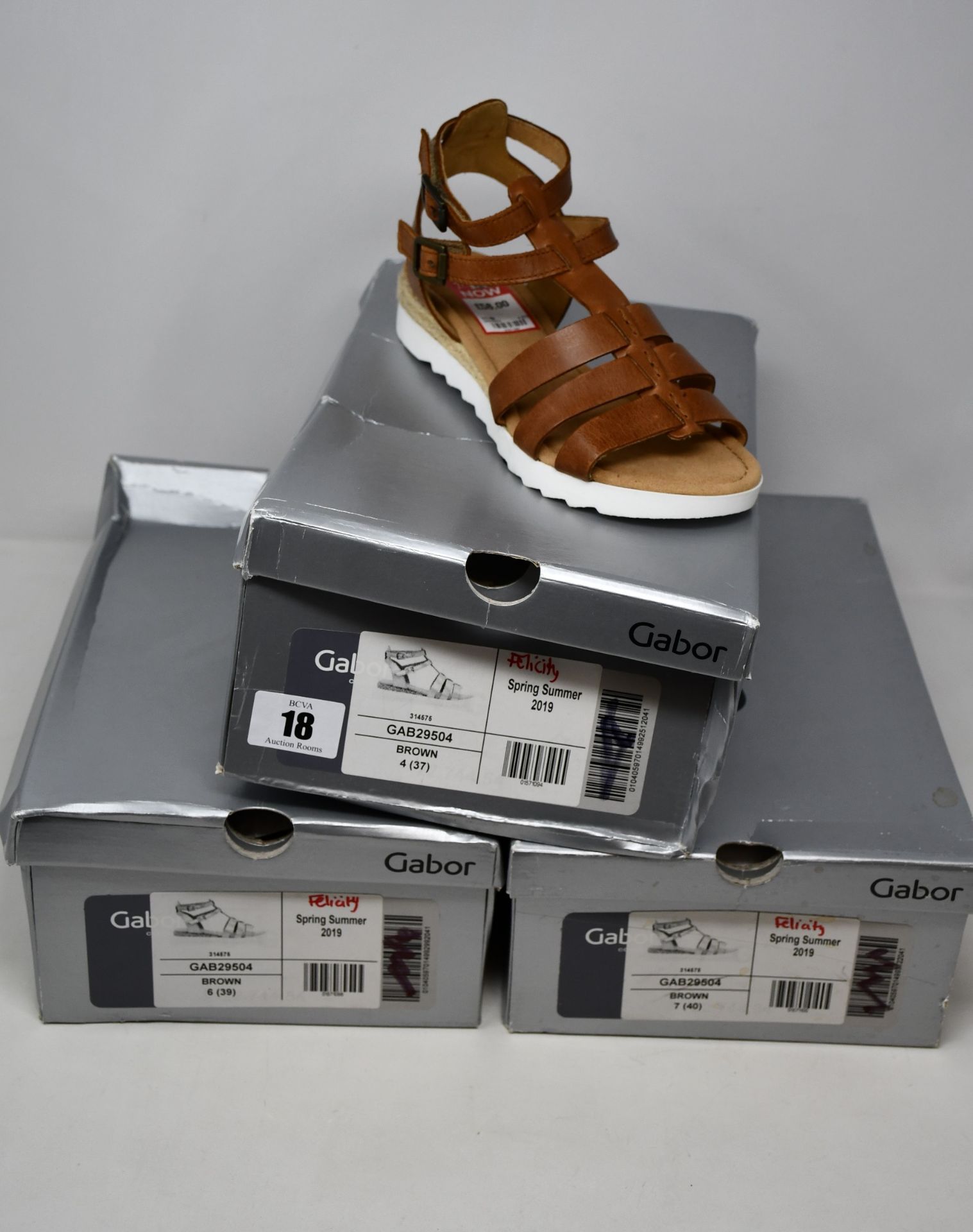 Three pairs of as new Gabor Felicity sandals (UK 4, 6, 7 - RRP £58 each).