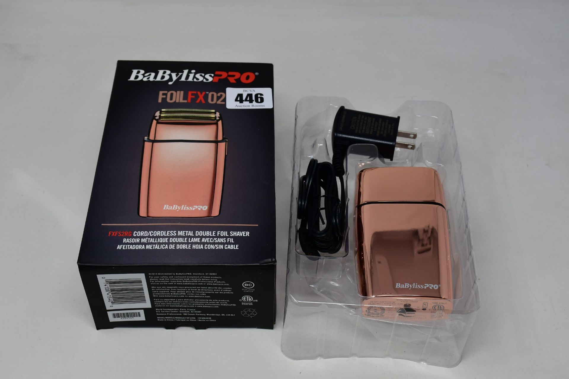 A boxed Babyliss PRO FoilFX02 double foil shaver (May require UK adaptor, some attachments may be