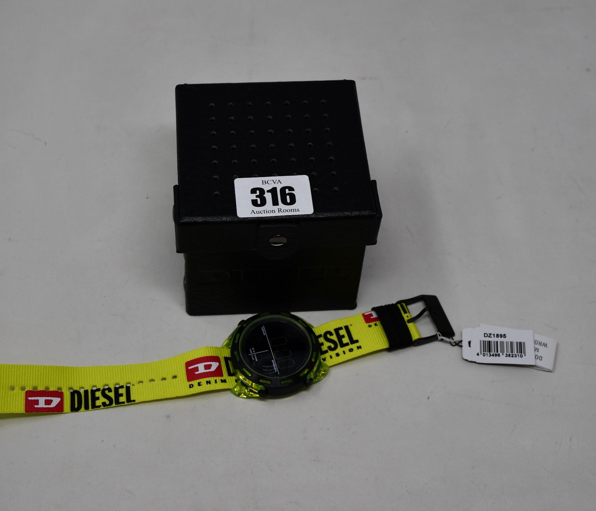 An as new Diesel DZ1895 Crusher digital neon yellow nylon watch.