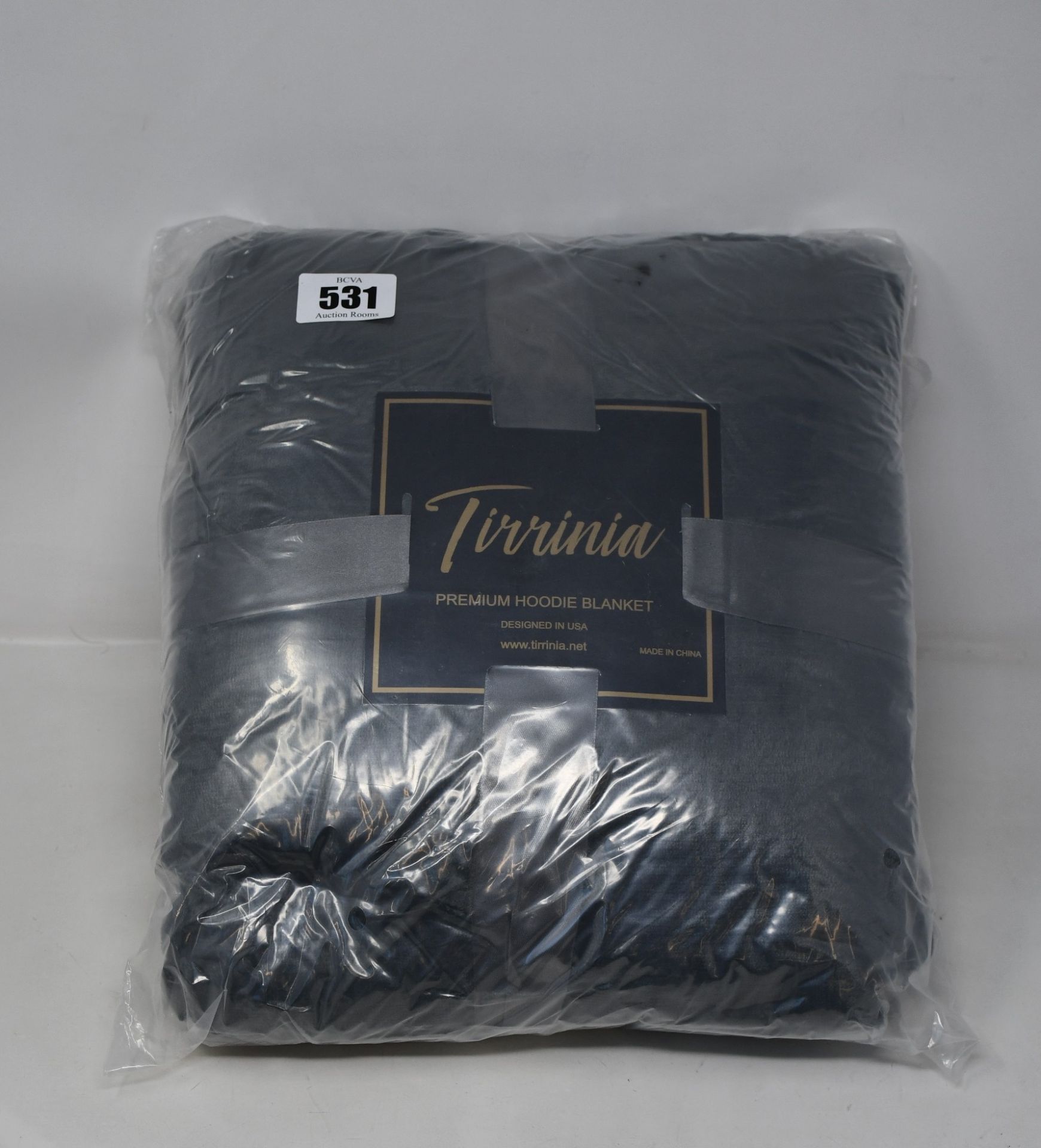 Three Tirrinia Premium Hoodie Blankets in grey.