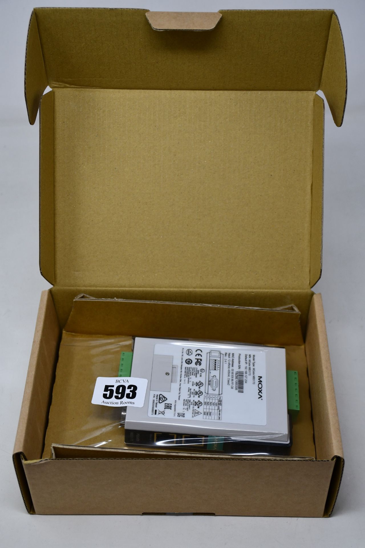 A boxed as new Moxa MGate MB3170 V2.4.1 Advanced Serial-to-Ethernet Modbus Gateway (P/N: