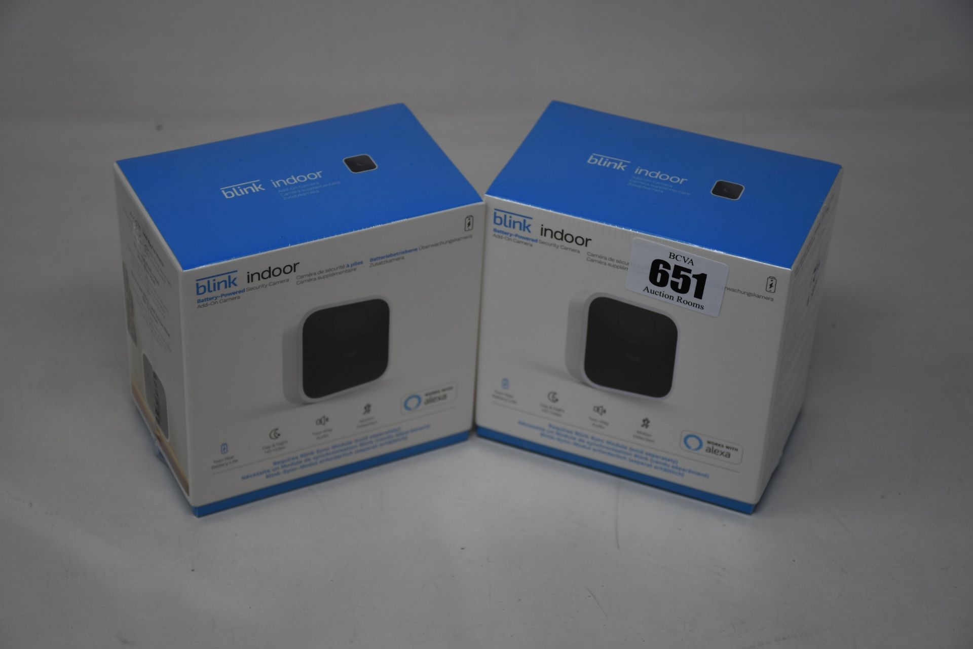 Two boxed as new Blink Indoor smart security camera systems.