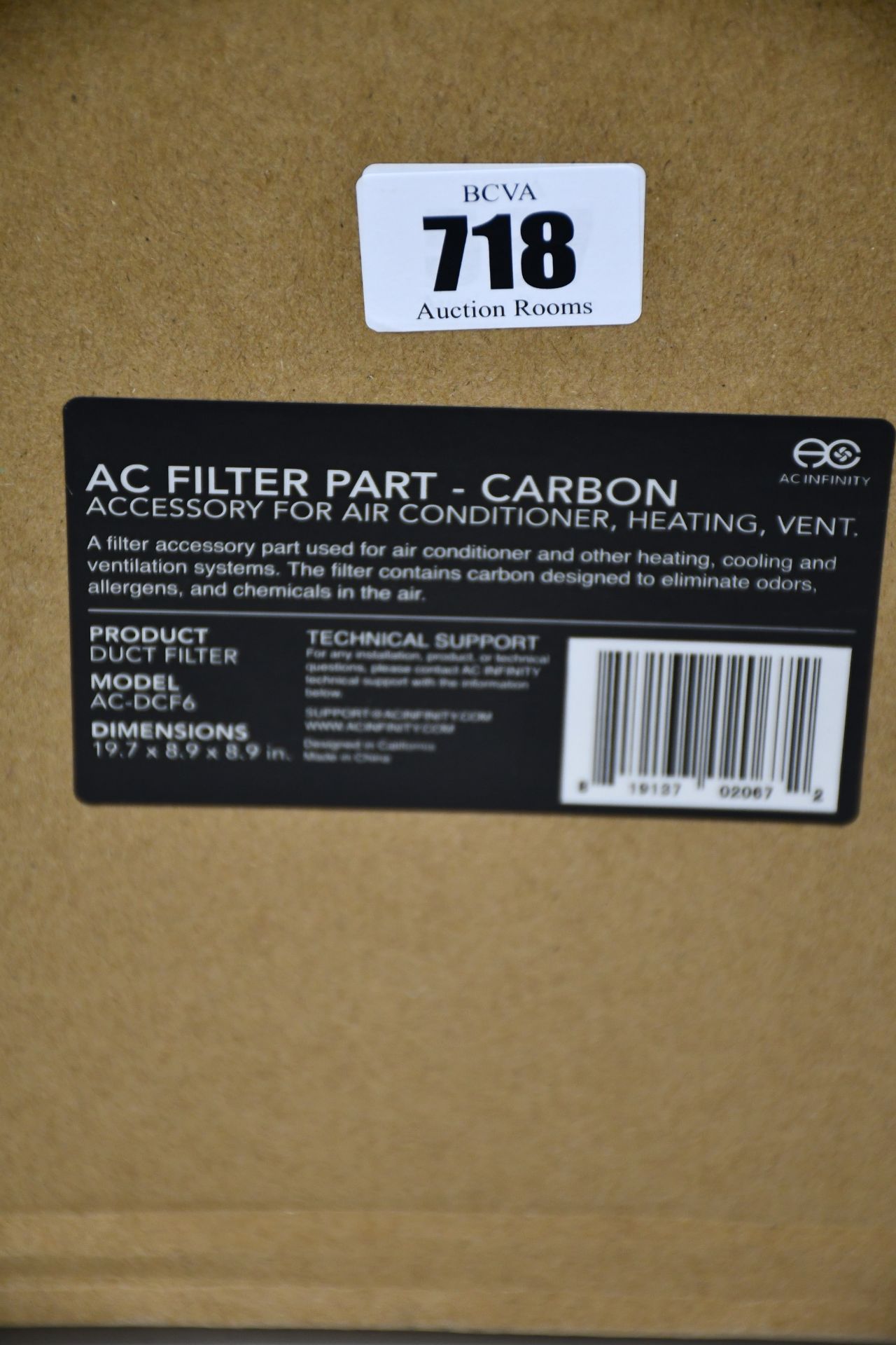 One boxed as new AC infinity carbon duct filter (Model: AC-DCF6).