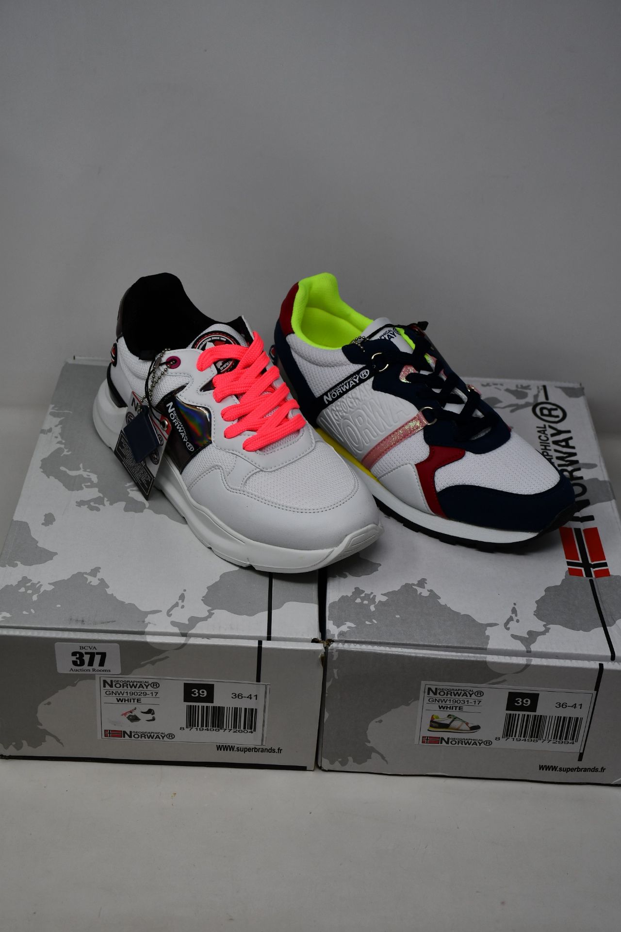 Two pairs of as new Geographical Norway sneakers (EU 39).