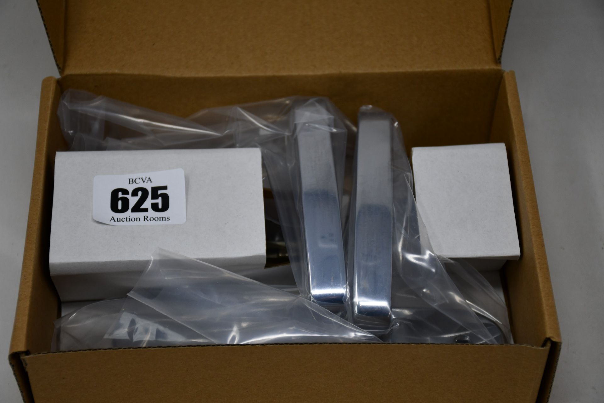 Ten sets of boxed as new Serozzetta Lever on Latch Backplates in polished chrome (SZA302CP).