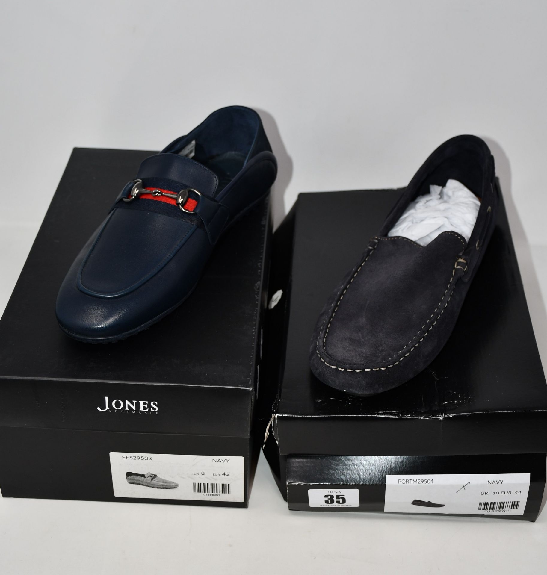 A pair of as new Jones Bootmaker Mallory loafers (UK 8 - RRP) and Driver loafers (UK 10 - RRP £79).
