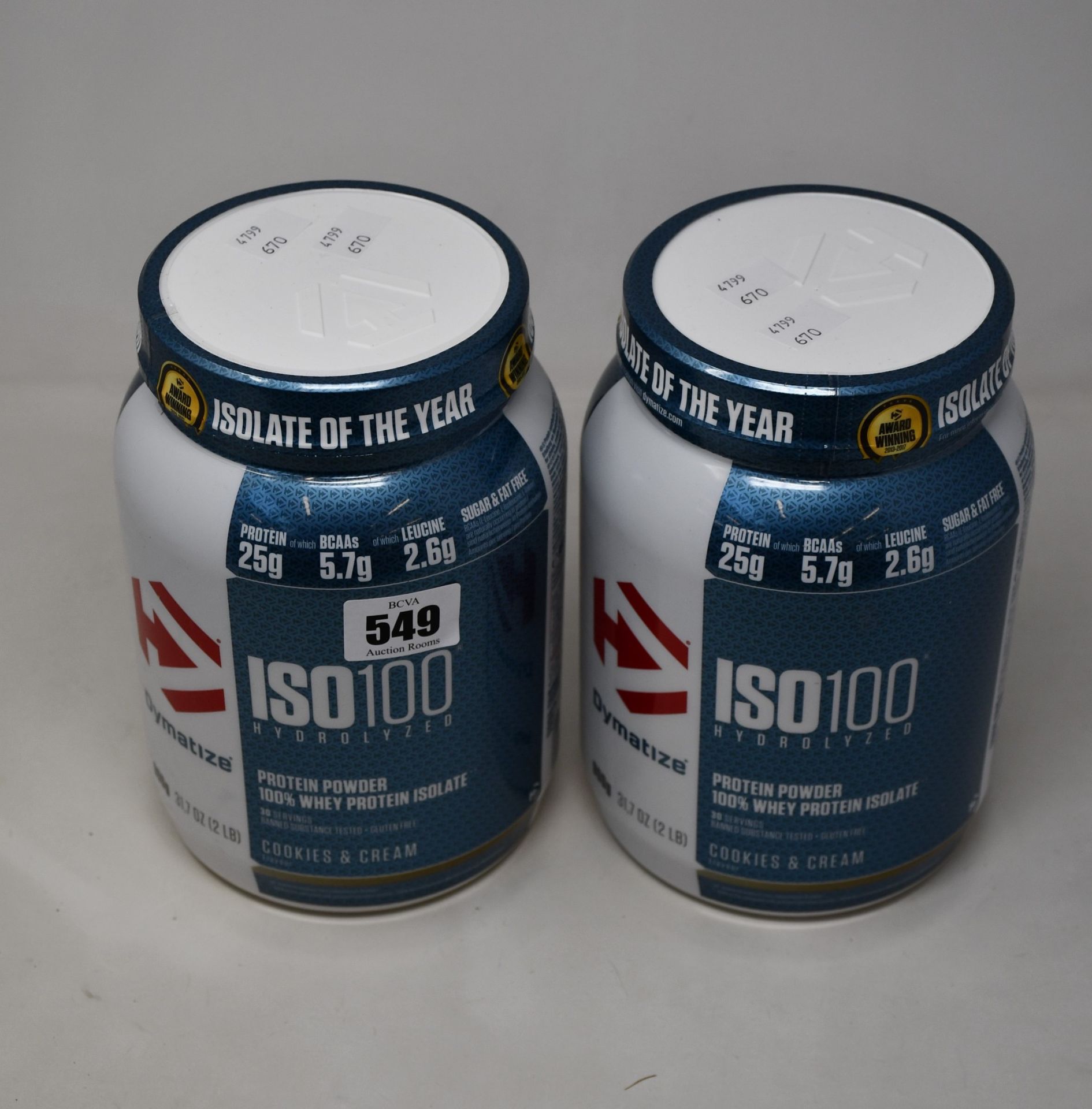 Four Dymatize ISO100 Hydrolyzed Protein Powder (100% Whey Protein Isolate) in cookies & cream