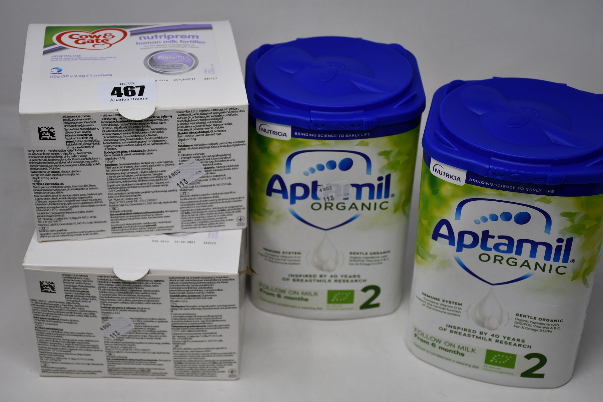 Four boxed as new Cow&Gate Nutriprem Human Milk Fortifier and six boxed as new Nutricia Aptamil