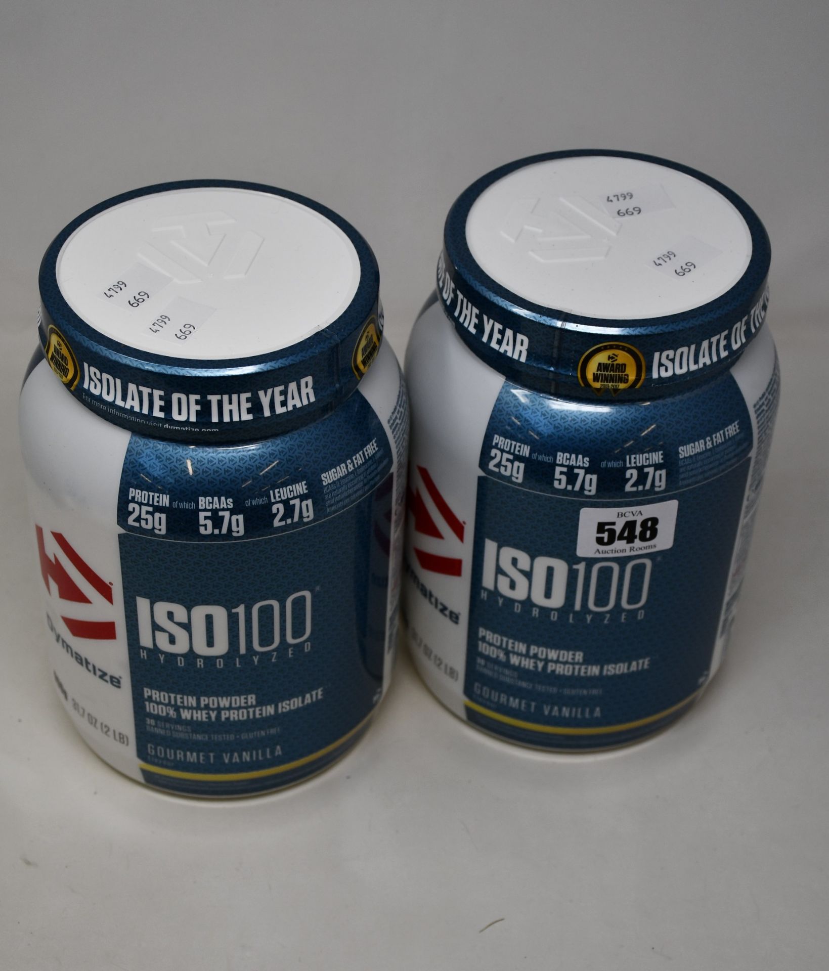 Four Dymatize ISO100 Hydrolyzed Protein Powder (100% Whey Protein Isolate) in gourmet vanilla