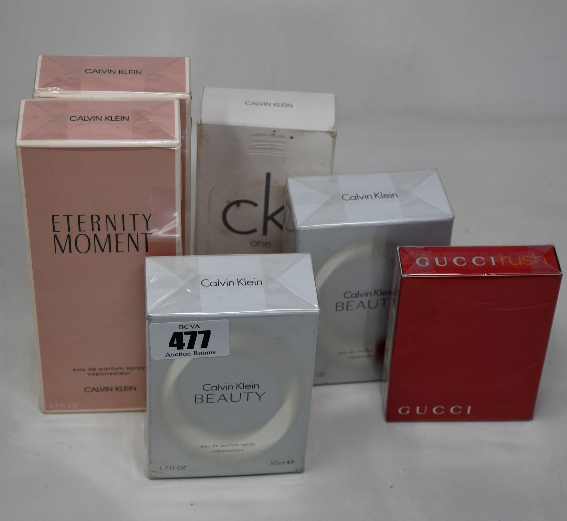 Two Calvin Klein Beauty eau de parfum (50ml), two Eternity Moment eau de parfum (100ml), one Gucci