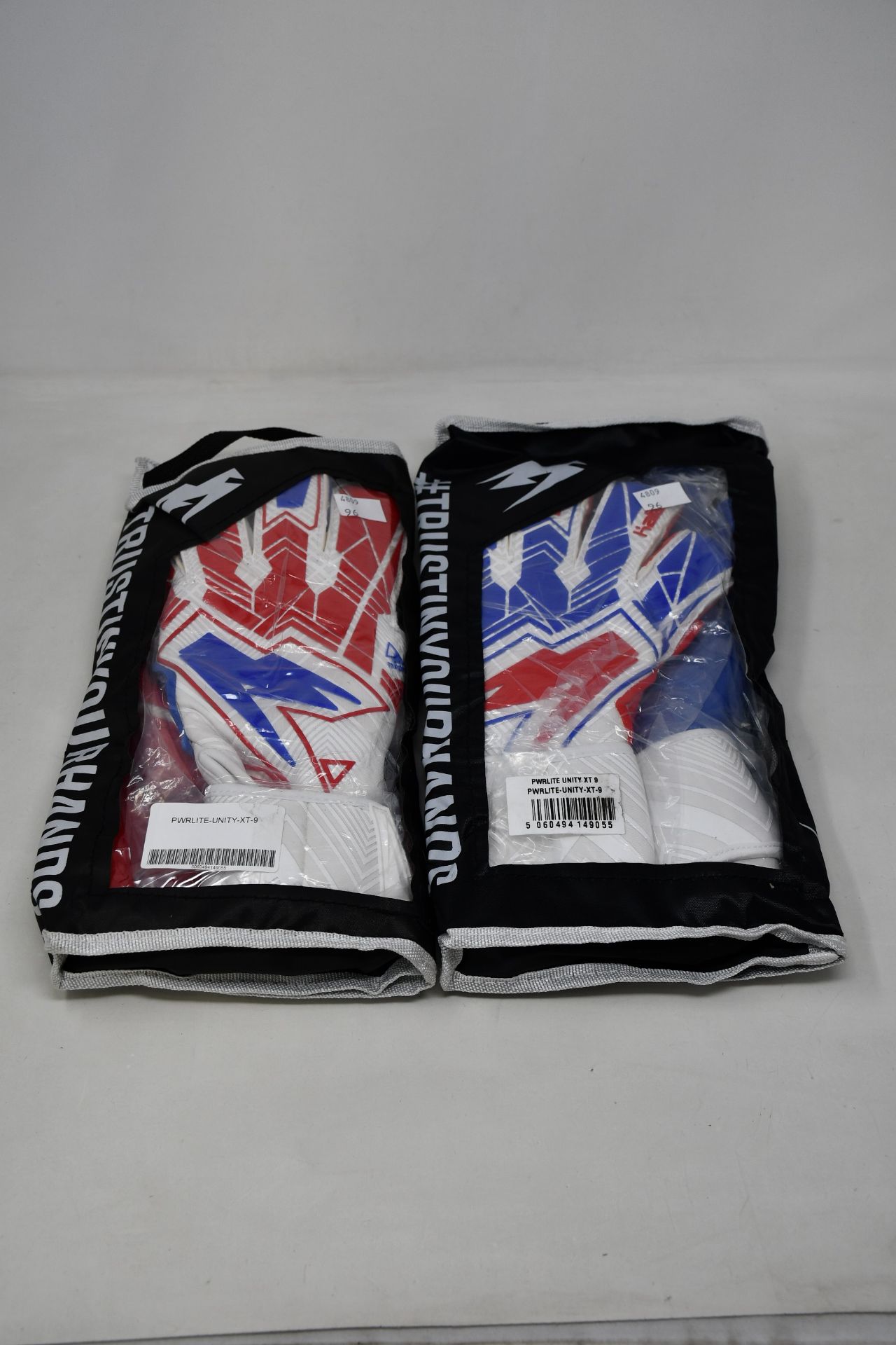 Three pairs of as new Kaliaaer PWRLITE UNITY Negative goal keeper gloves (Size 10).