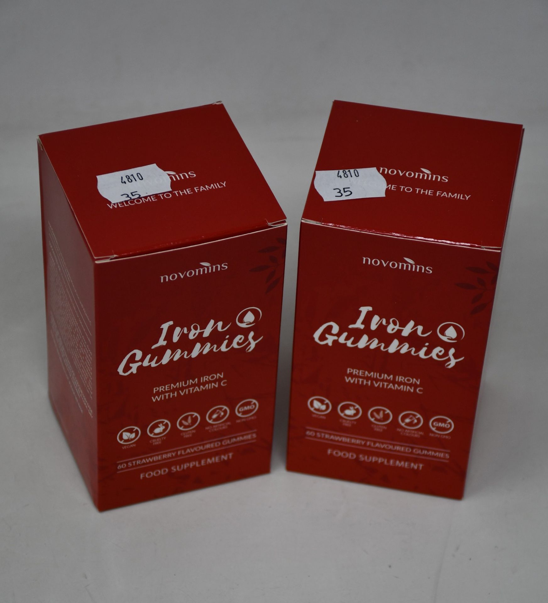 Twelve Novomins premium iron with vitamin C strawberry flavoured gummies (12 x 60 gummies).