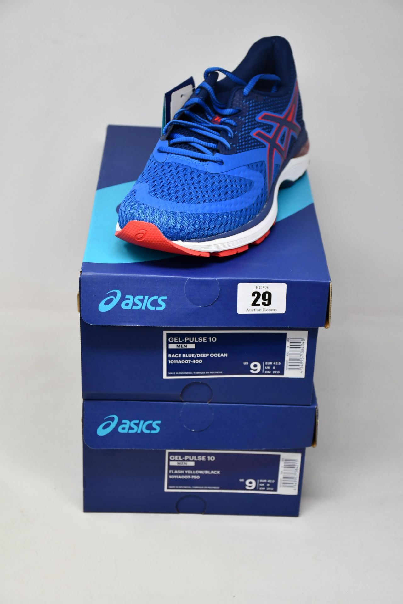 Two pairs of as new Asics Gel-Pulse 10 trainers (UK 8).