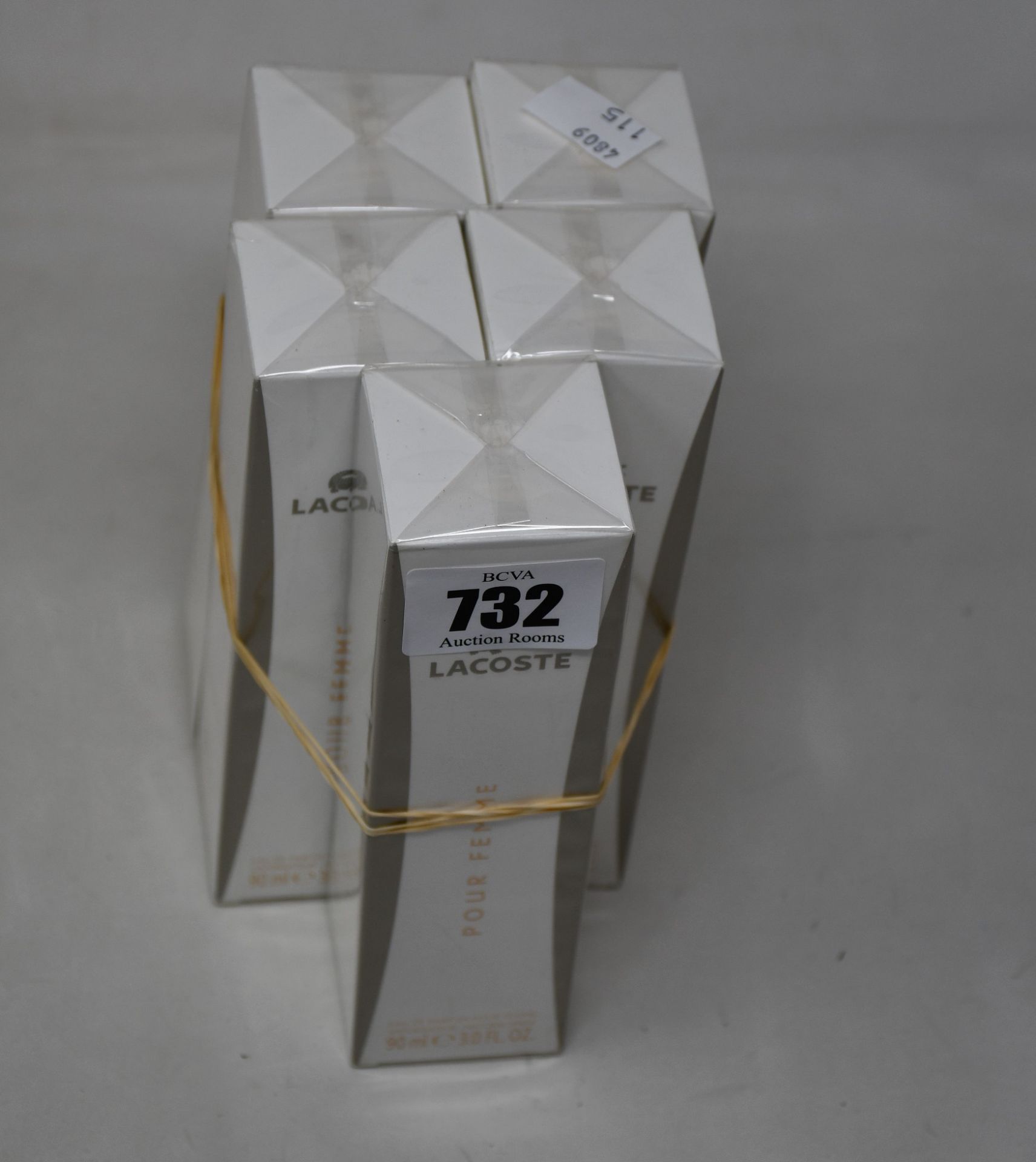 Five boxed as new Lacoste pour femme eau de parfum (90ml).