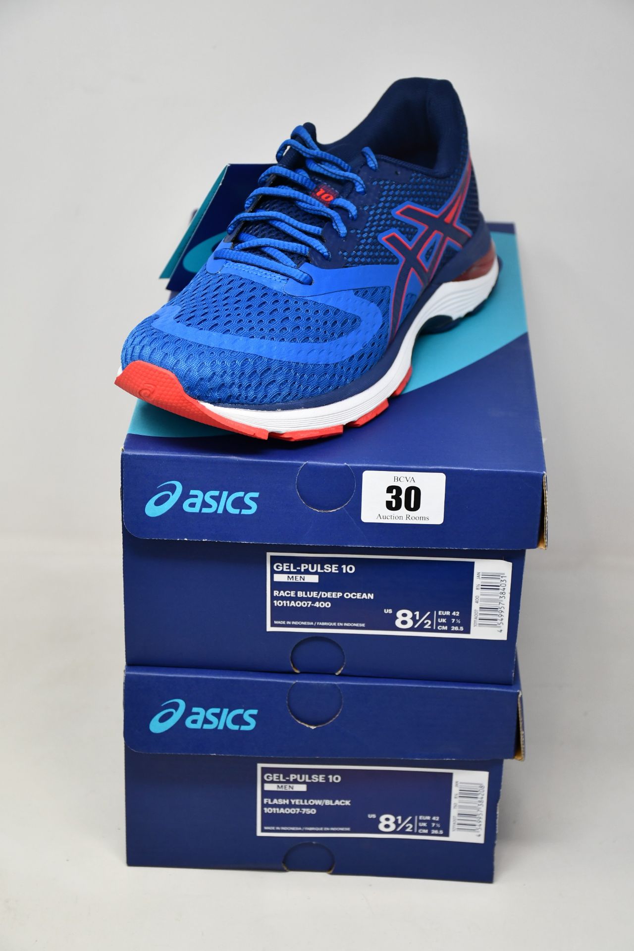 Two pairs of as new Asics Gel-Pulse 10 trainers (UK 7.5).