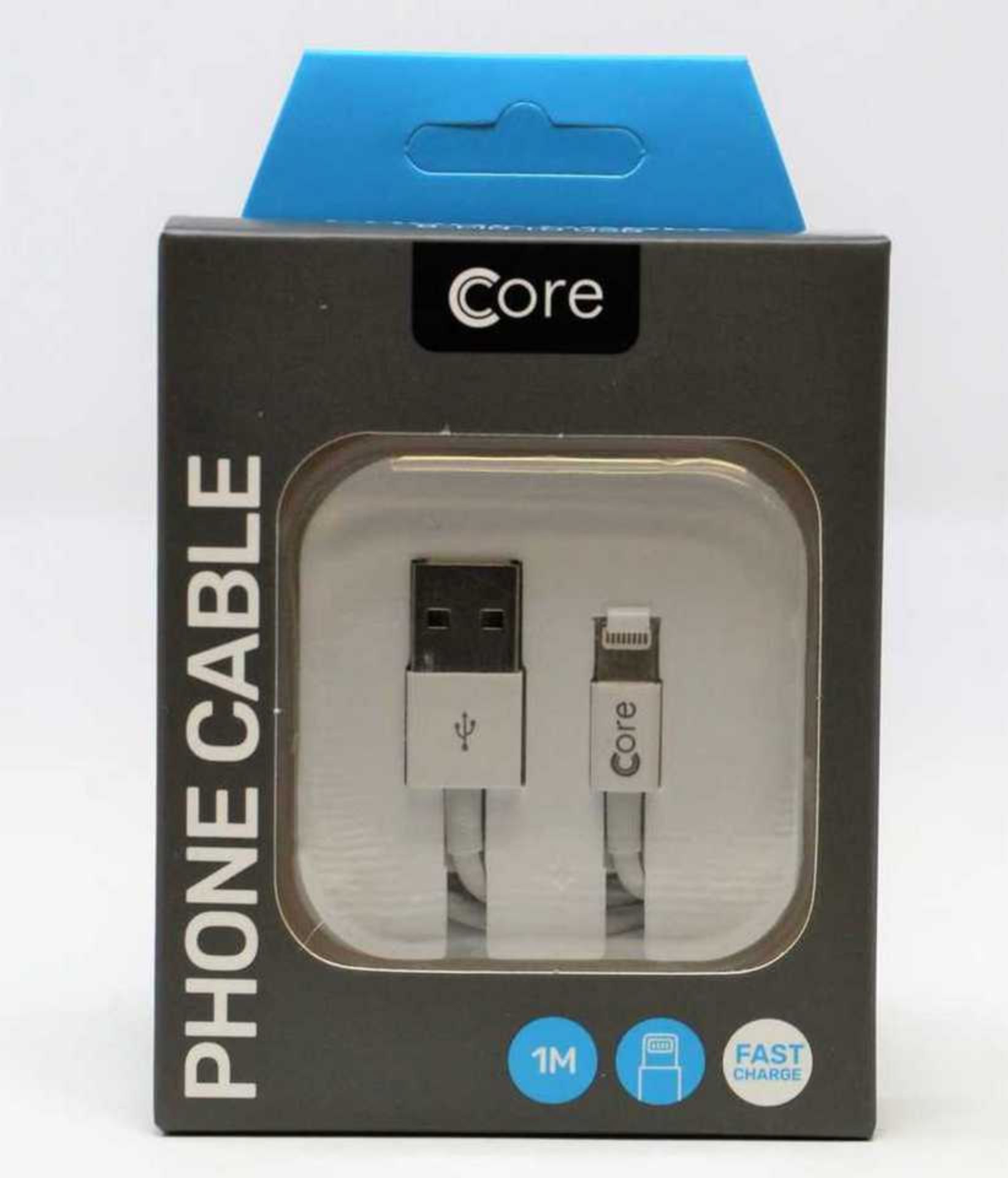 Twenty five boxed as new Core 1M Fast Charge 8 Pin (Lightning) To USB Cable In Case (Boxes sealed).