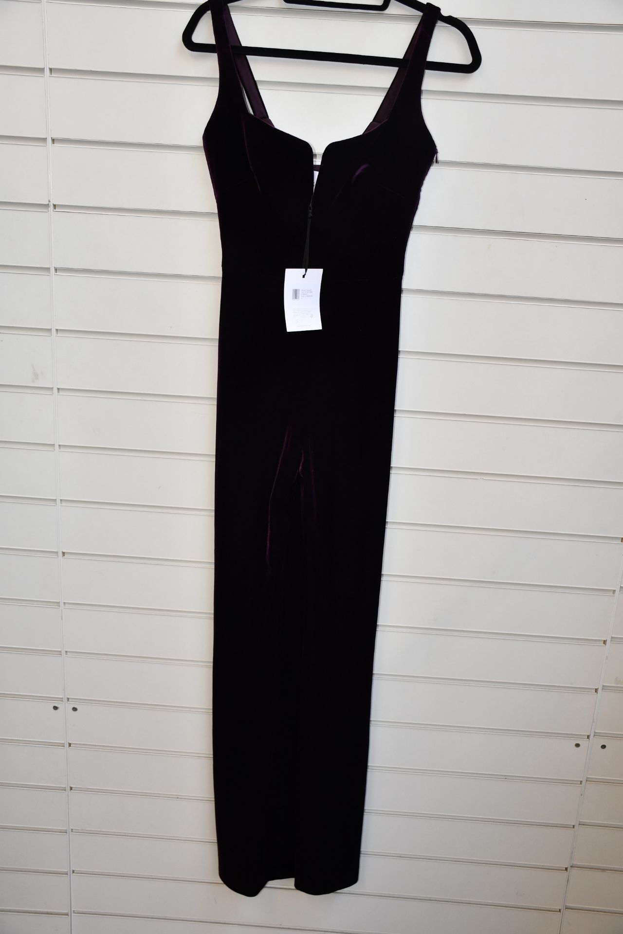 An as new Galvan Velvet Eclipse jumpsuit in aubergine (Size 42 - RRP £1.095).