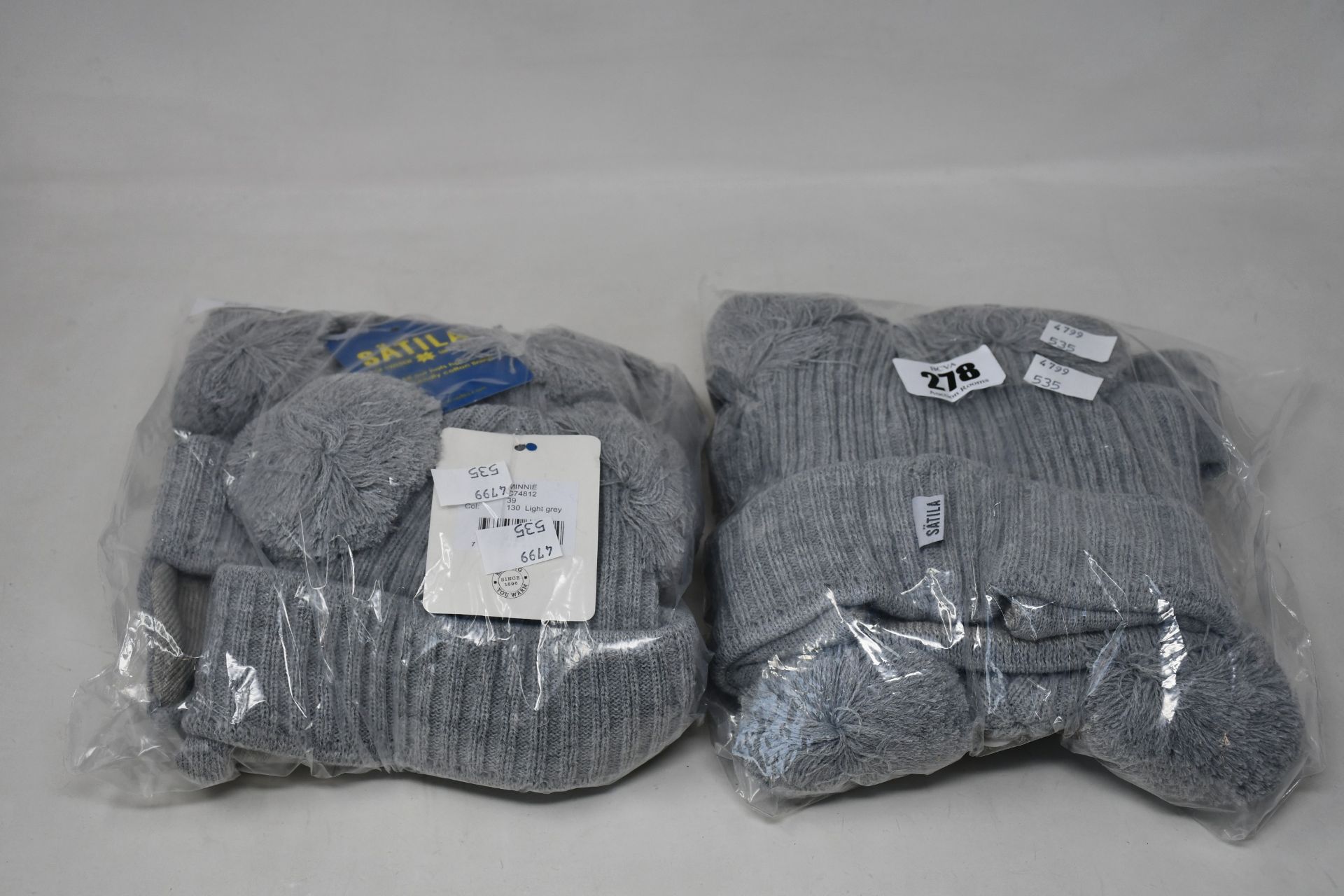 Six children's as new Satila Minnie hats in light grey (Sizes 39 and 45).