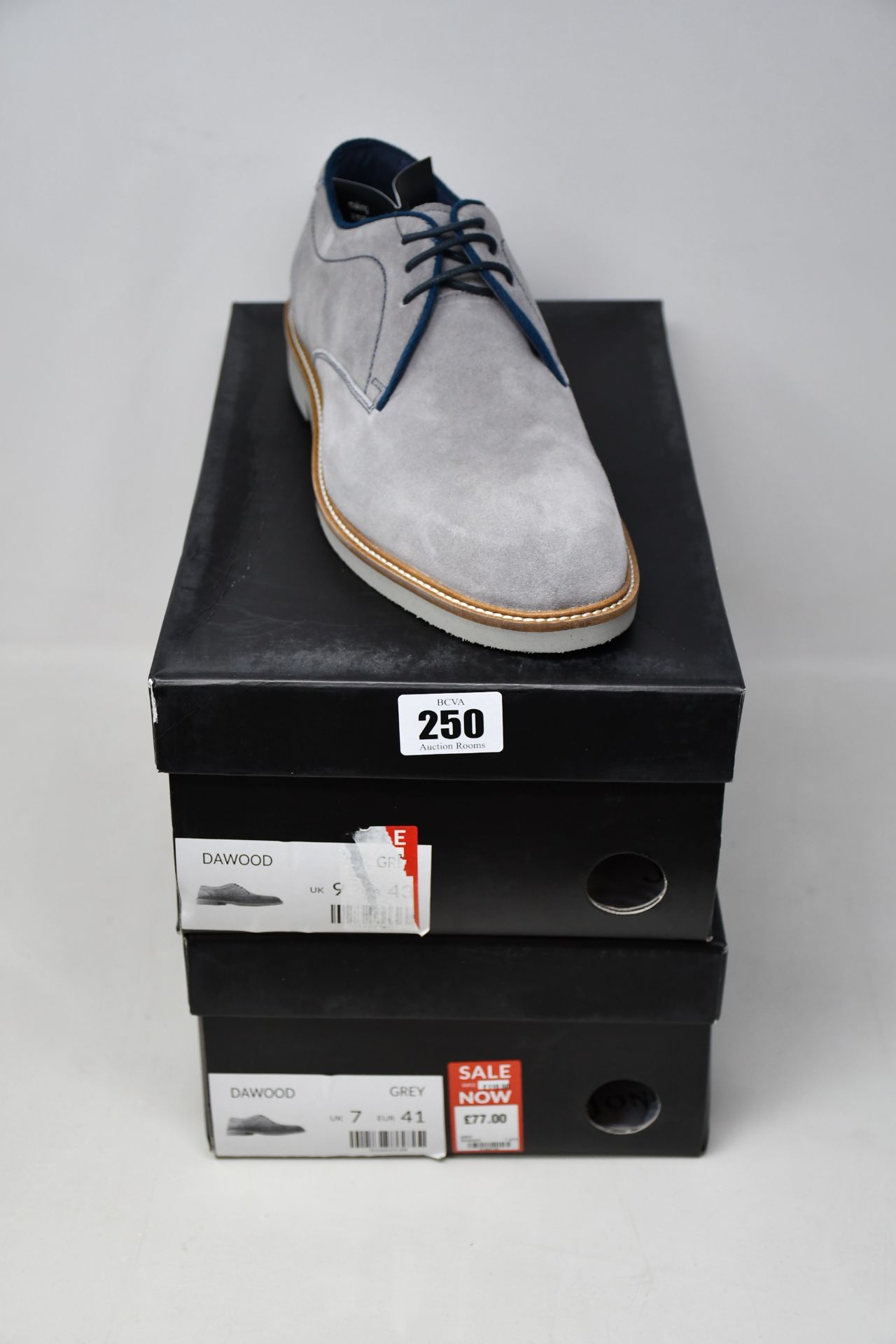 Two pairs of as new Jones Bootmaker Dawood shoes in grey suede (UK 7, 9 - RRP £77 each).