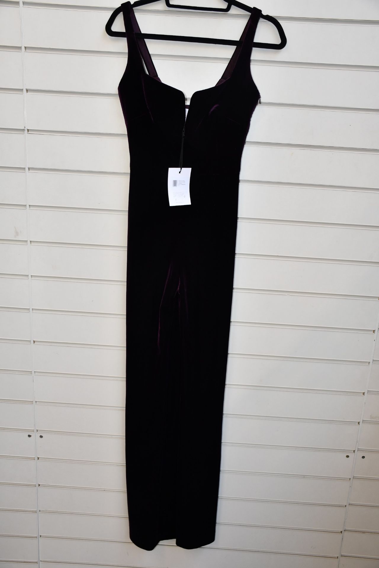 An as new Galvan Velvet Eclipse jumpsuit in aubergine (Size 36 - RRP £1.095).