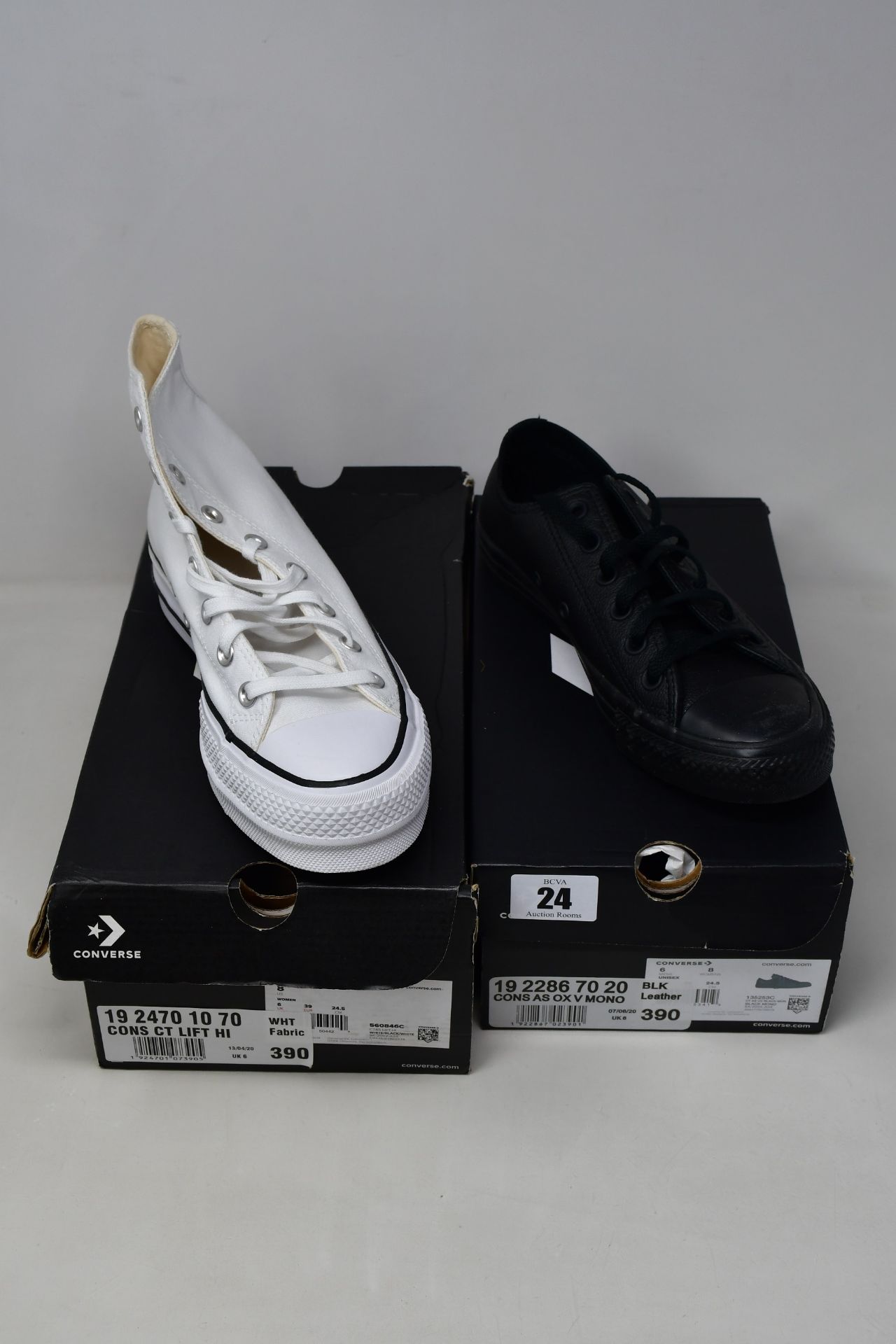 Three pairs of as new Converse Chuck Taylor Lift Hi sneakers (White fabric, black fabric and white