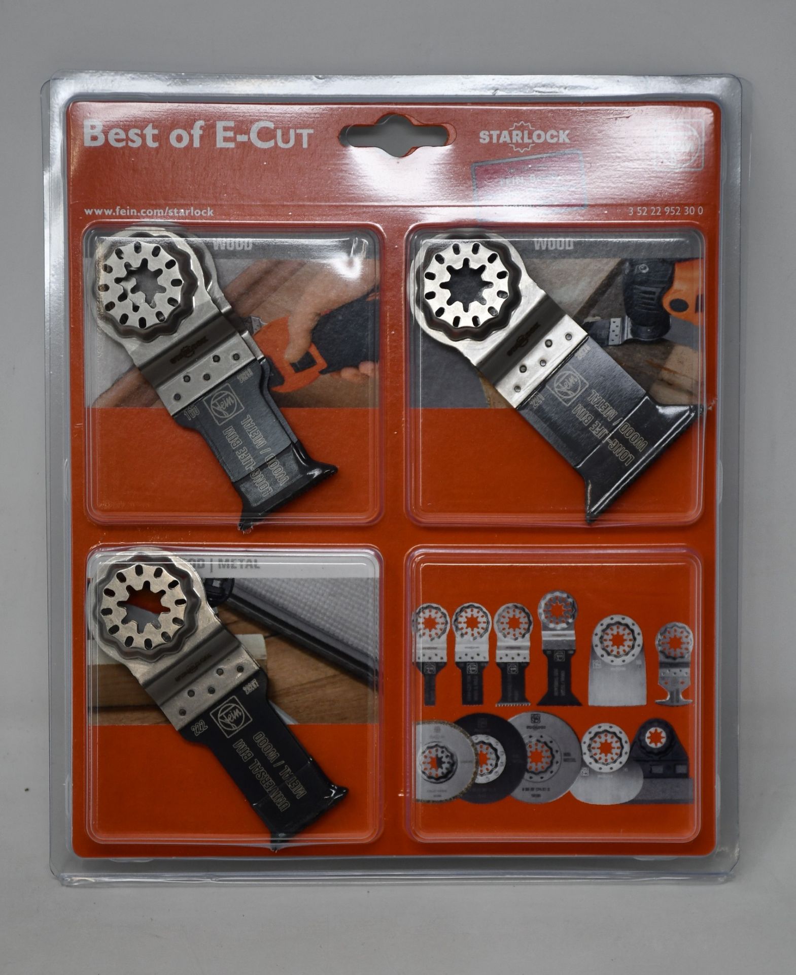 Five sealed as new FEIN Starlock 6-Piece Best of E-Cut tool attachments for wood and metal.