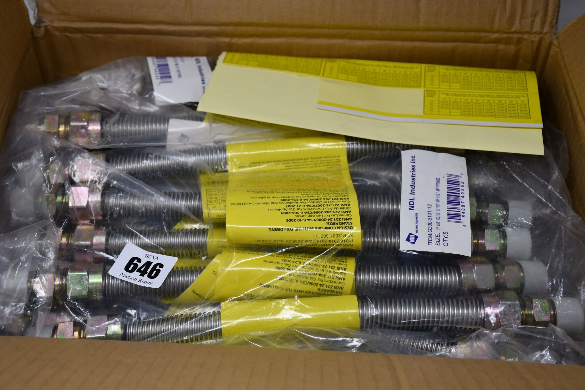 Twenty five as new NDL Gas Connectors G300-3131-12 (12" x 5/8" OD (1/2" ID) 1/2" MIP x 1/2" MIP