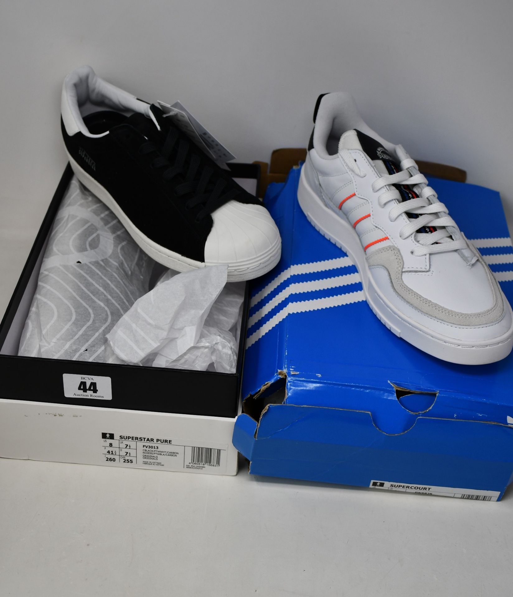 A pair of as new Adidas Superstar Pure sneakers (UK 7.5 - No box lid) and a pair of Adidas