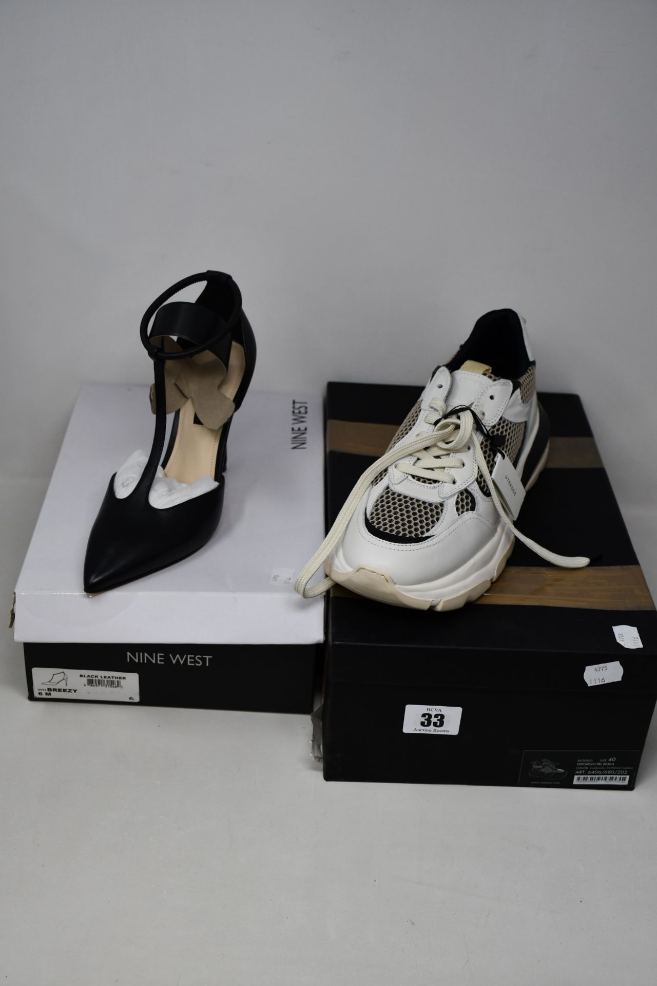 A pair of as new Uterque Deportivo Piel Rejilla trainers (EU 40) together with a pair of Nine West
