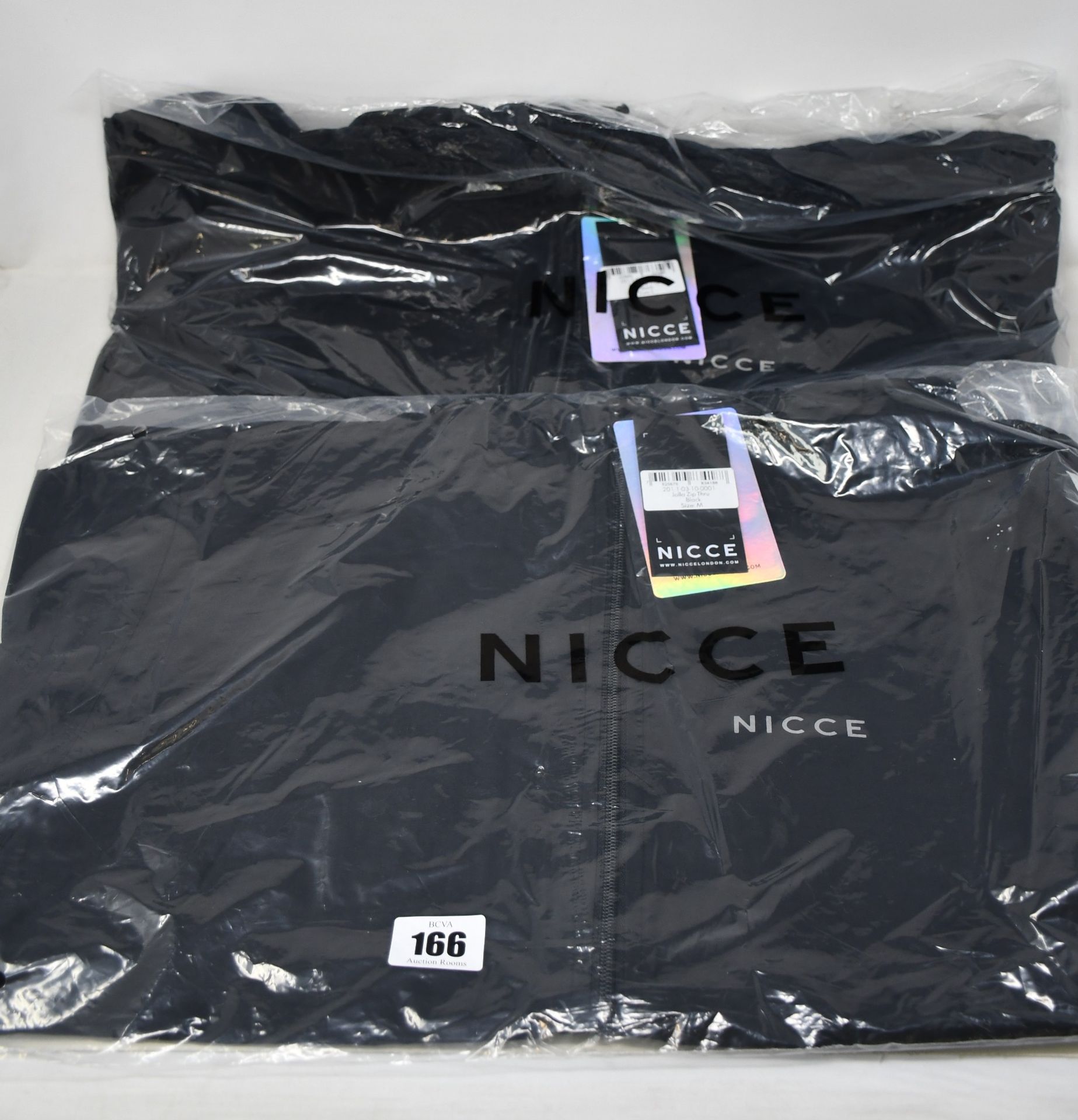 Four as new Nicce Jolla zip thru jackets (XS, S, M, L - RRP £54 each).