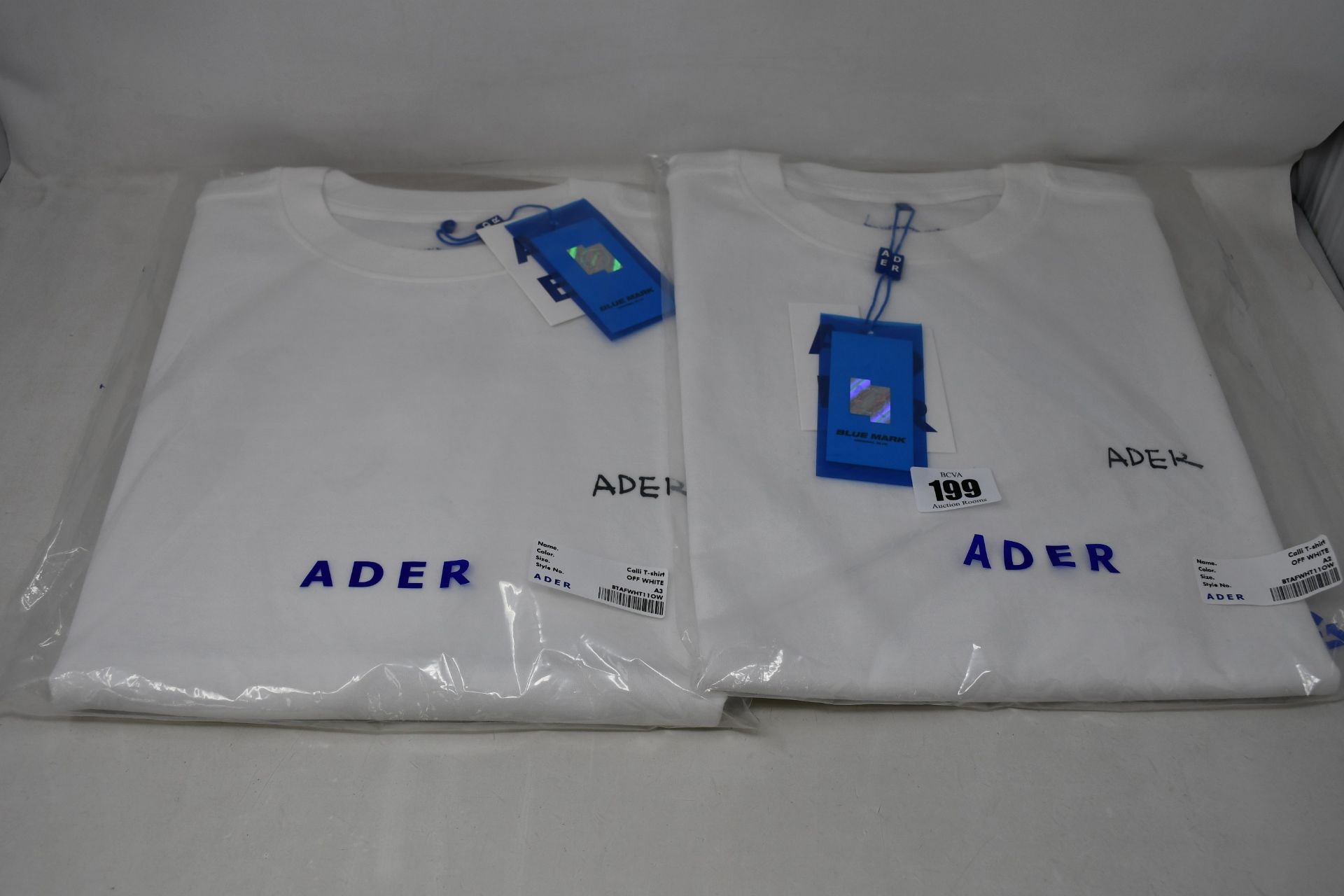 Two as new Ader Error Calli T-shirts (Sizes A2, A3 - RRP £85 each).