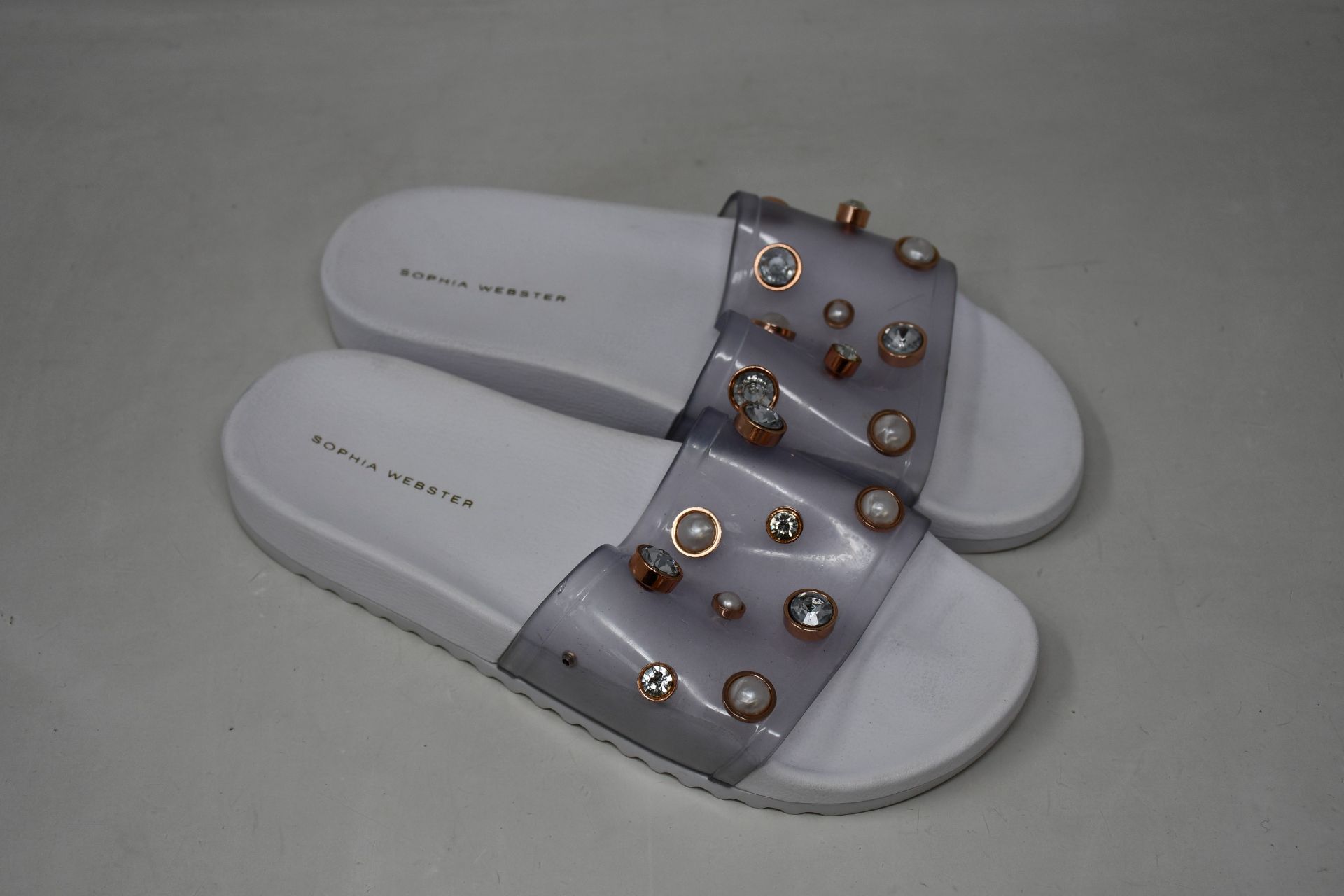 A pair of as new Sophie Webster Dina slides in white (EU 37, Possibly ex-display - No box).