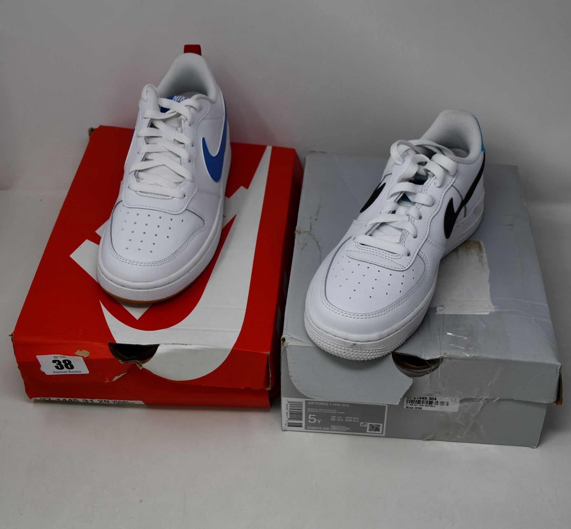 A pair of as new Nike Air Force 1 WW (UK 4.5) and a pair of Nike Court Borough Low (UK 6 -