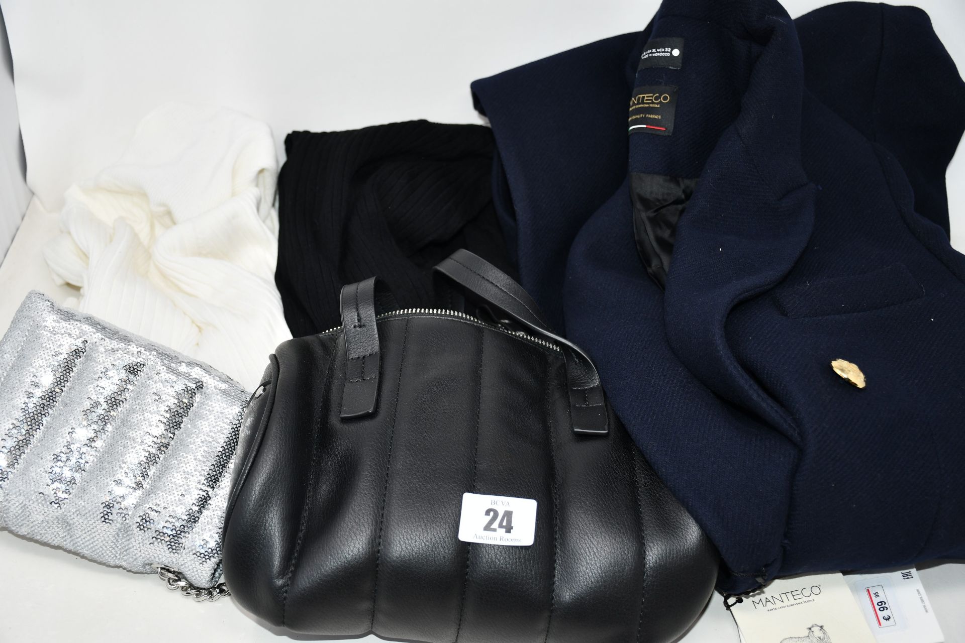 Five items of as new Zara clothing and accessories; a Manteco wool cost (XL - RRP €100), two