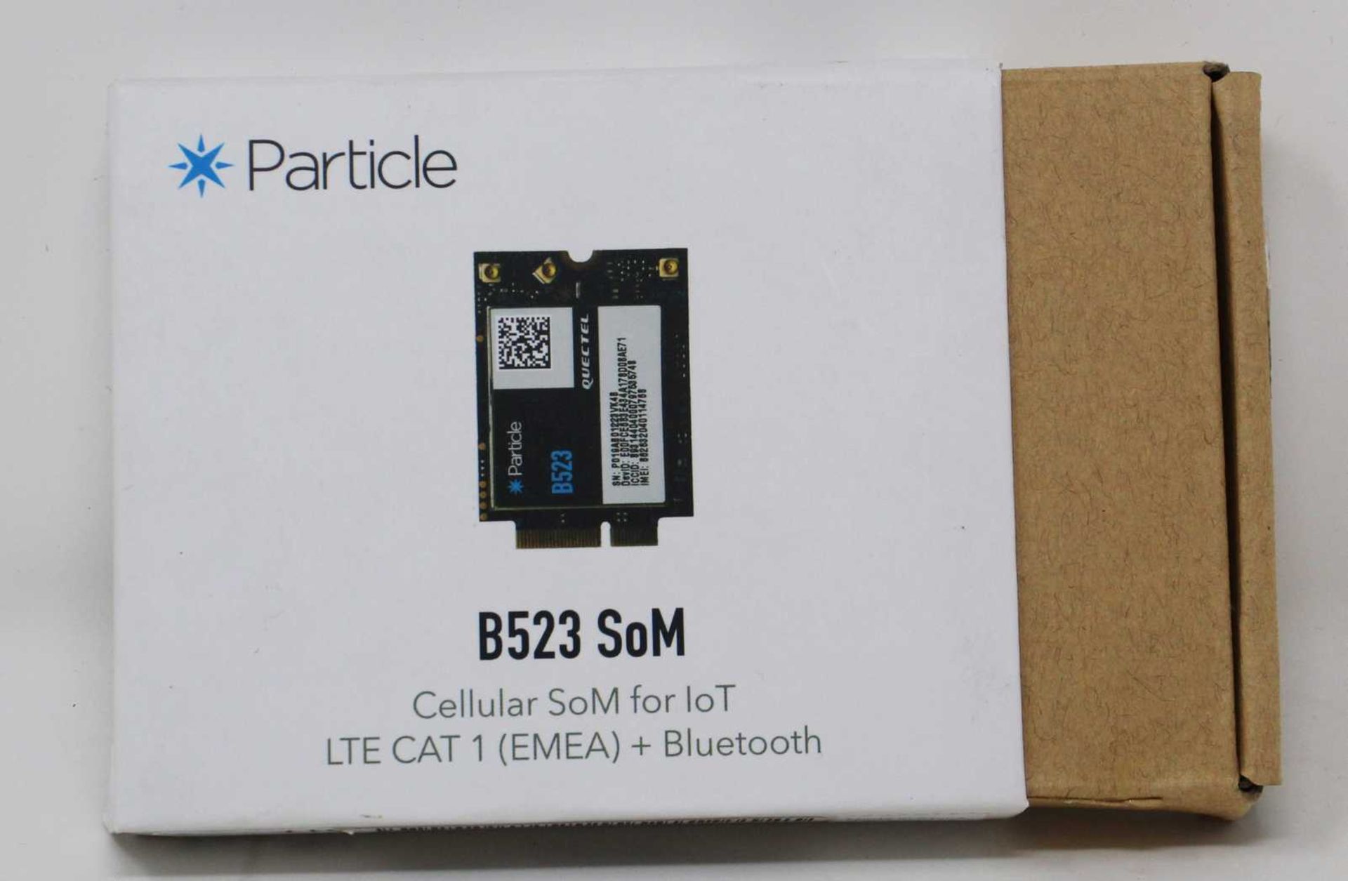 A boxed as new Particle B523 Cellular SoM for IoT LTE CAT 1 (EMEA) + Bluetooth (P/N: B523MEA) (Box