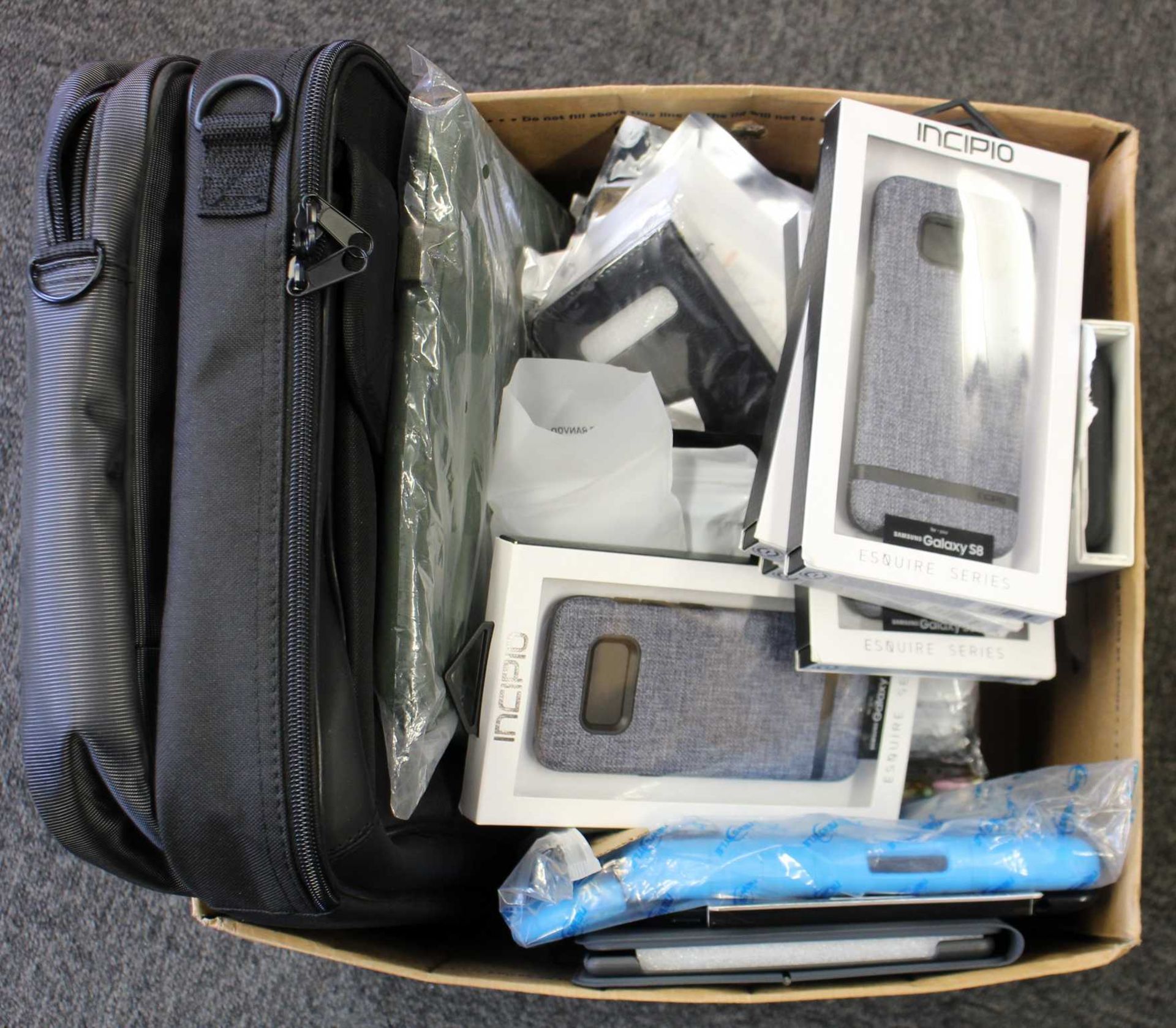 A quantity of assorted as new laptop bags and phone cases.