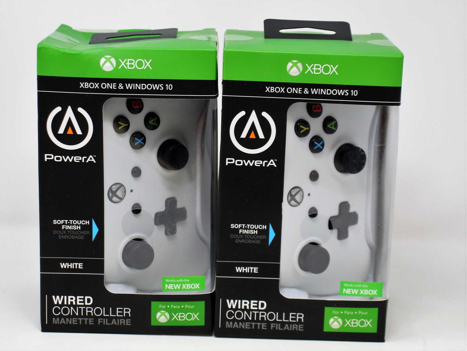 Two boxed as new PowerA Wired Controllers for Xbox One & Windows 10 in White (Boxes sealed, some