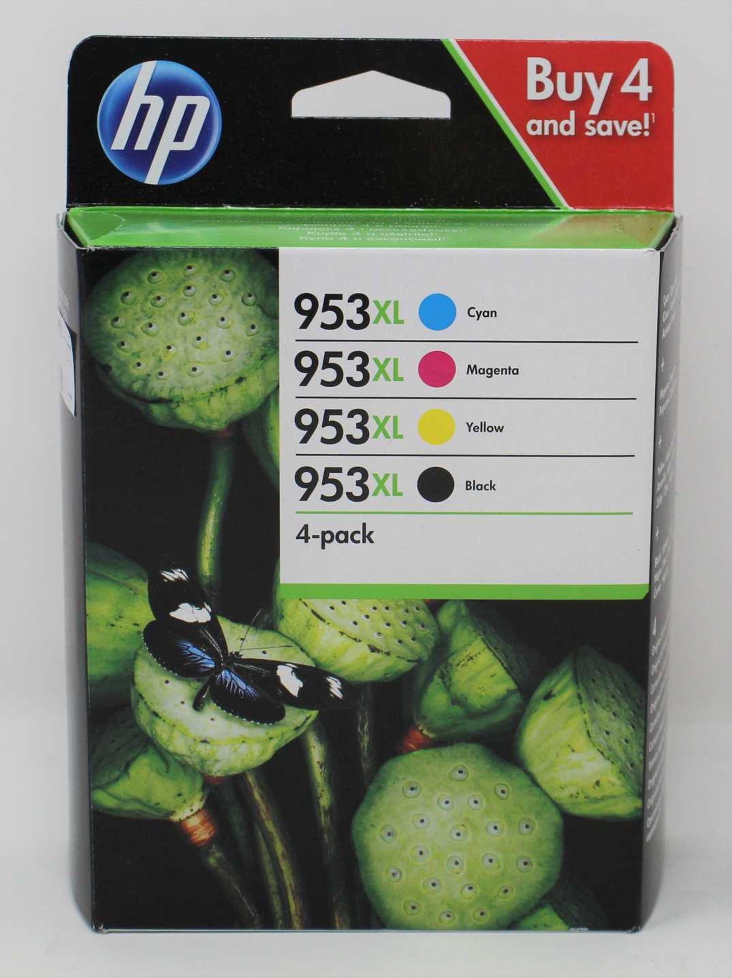 A boxed as new HP 953XL High Capacity Black & Colour Ink Cartridge 4 Pack (3HZ52AE) (Expiry May