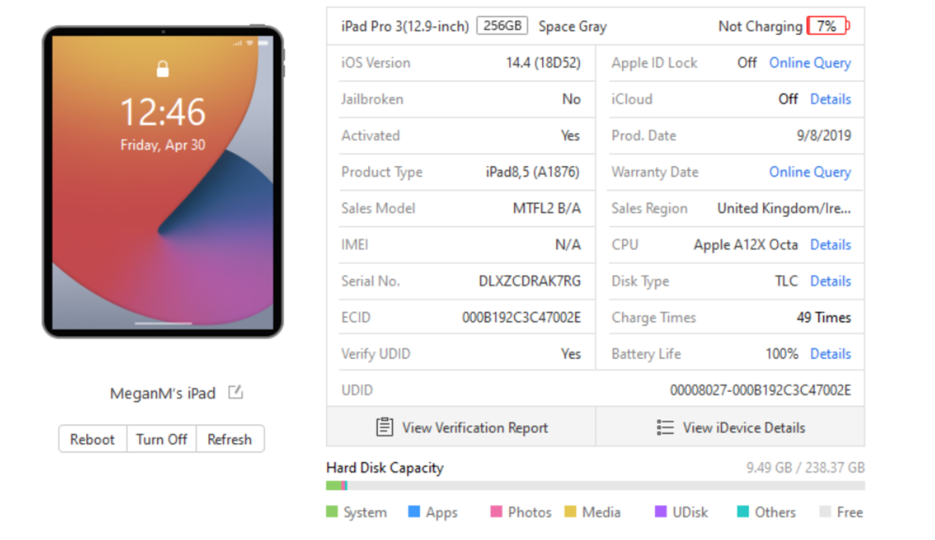 SOLD FOR PARTS: A pre-owned Apple iPad Pro 3 12.9" A1876 256GB in Space Grey (Activation lock clear) - Image 3 of 7