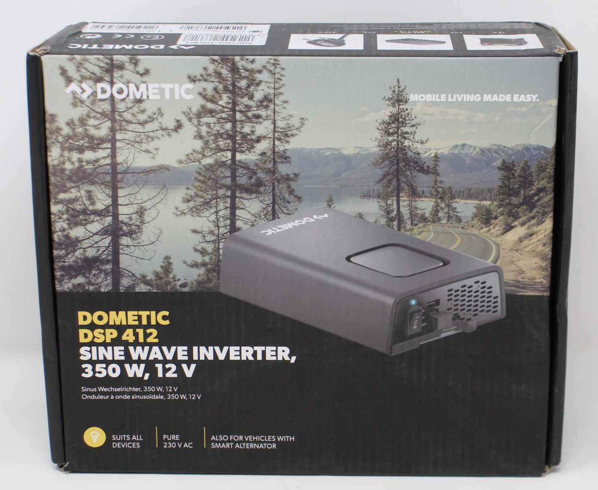 A boxed as new Dometic SinePower DSP 412 Sine wave inverter, 350 W, 12 V (EU Version) (Box sealed,