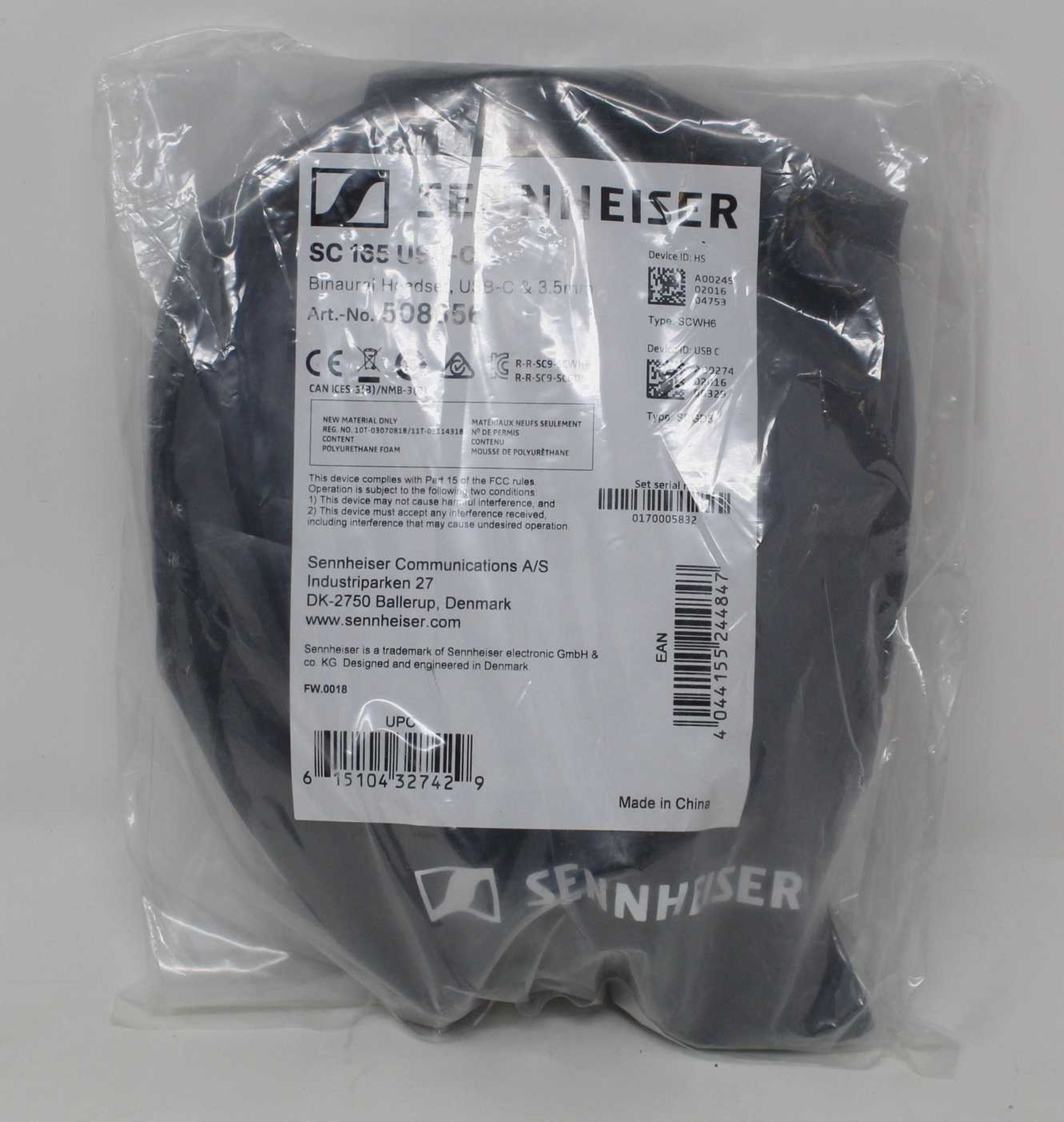 An as new Sennheiser SC 165 USB-C & 3.5mm Stereo Corded Headset (P/N: 508356) (Packaging sealed).