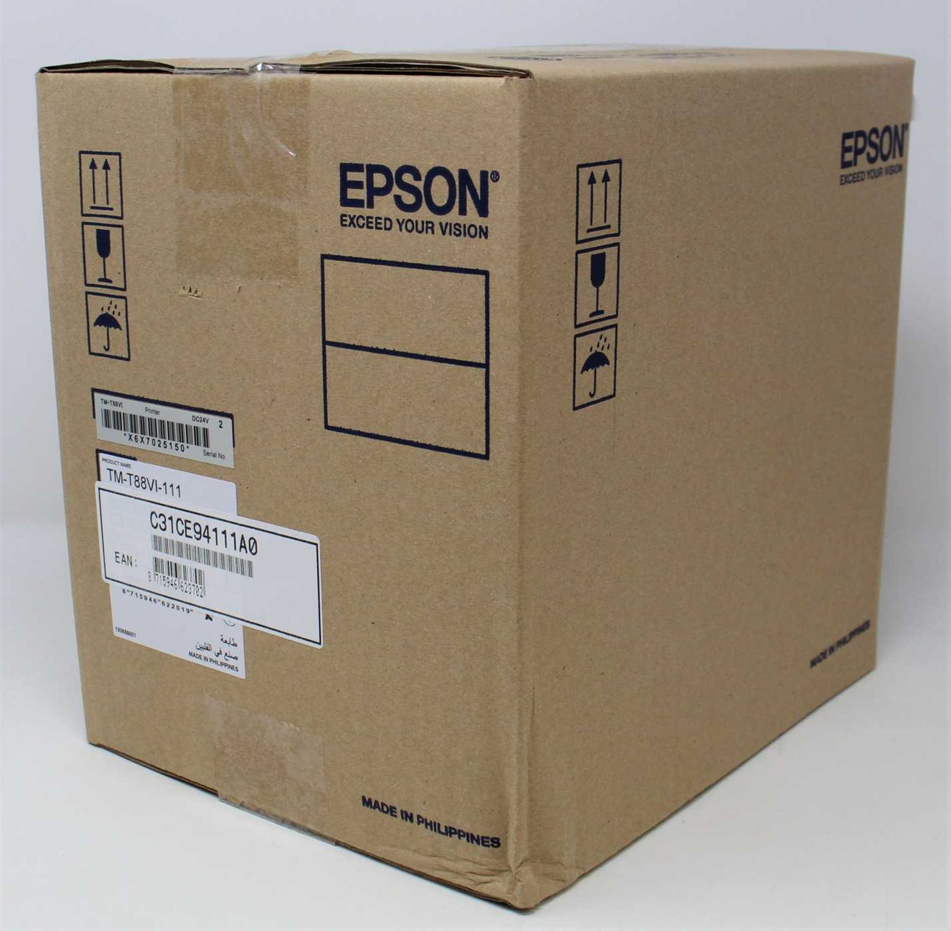 A boxed new Epson TM-T88VI Thermal Line Receipt Printer (C31CE94111A0) (Box opened).